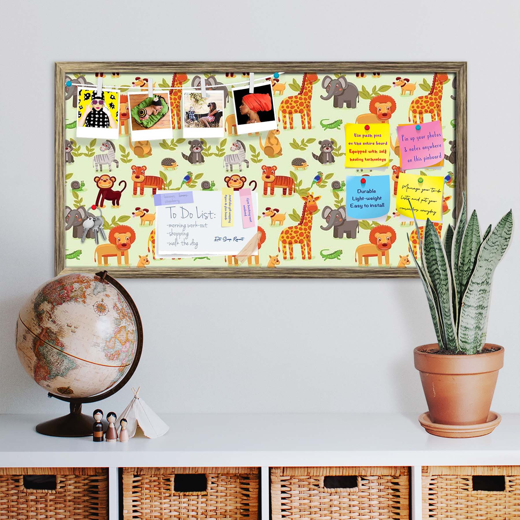 Cartoon Animals D1 Bulletin Board Notice Pin Board Soft Board | Framed