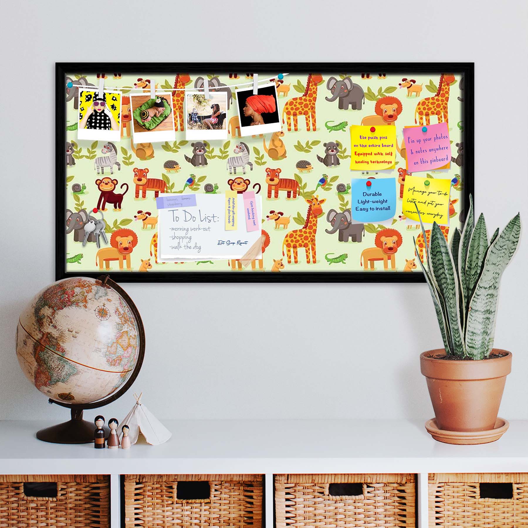 Cartoon Animals D1 Bulletin Board Notice Pin Board Soft Board | Framed