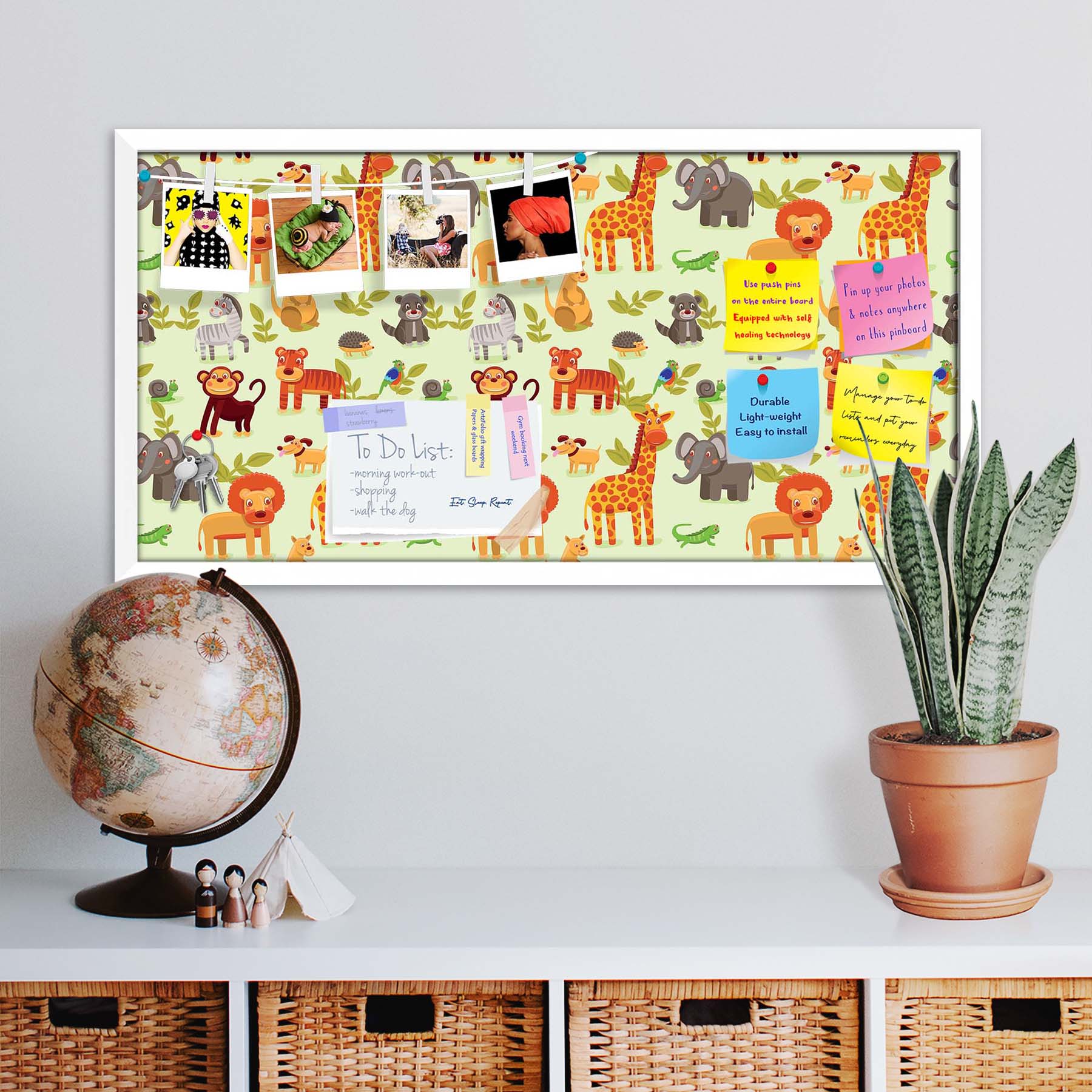Cartoon Animals D1 Bulletin Board Notice Pin Board Soft Board | Framed
