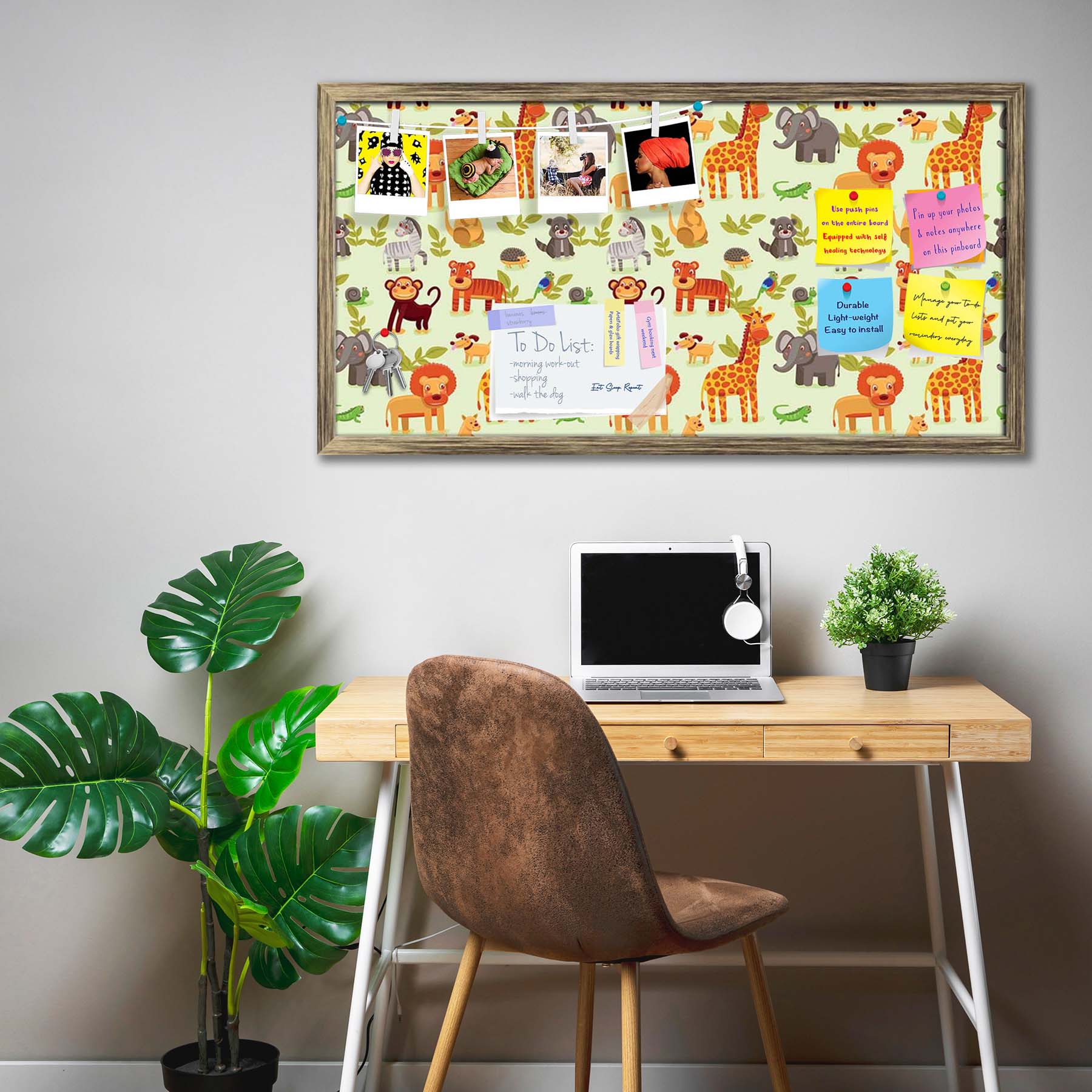 Cartoon Animals D1 Bulletin Board Notice Pin Board Soft Board | Framed