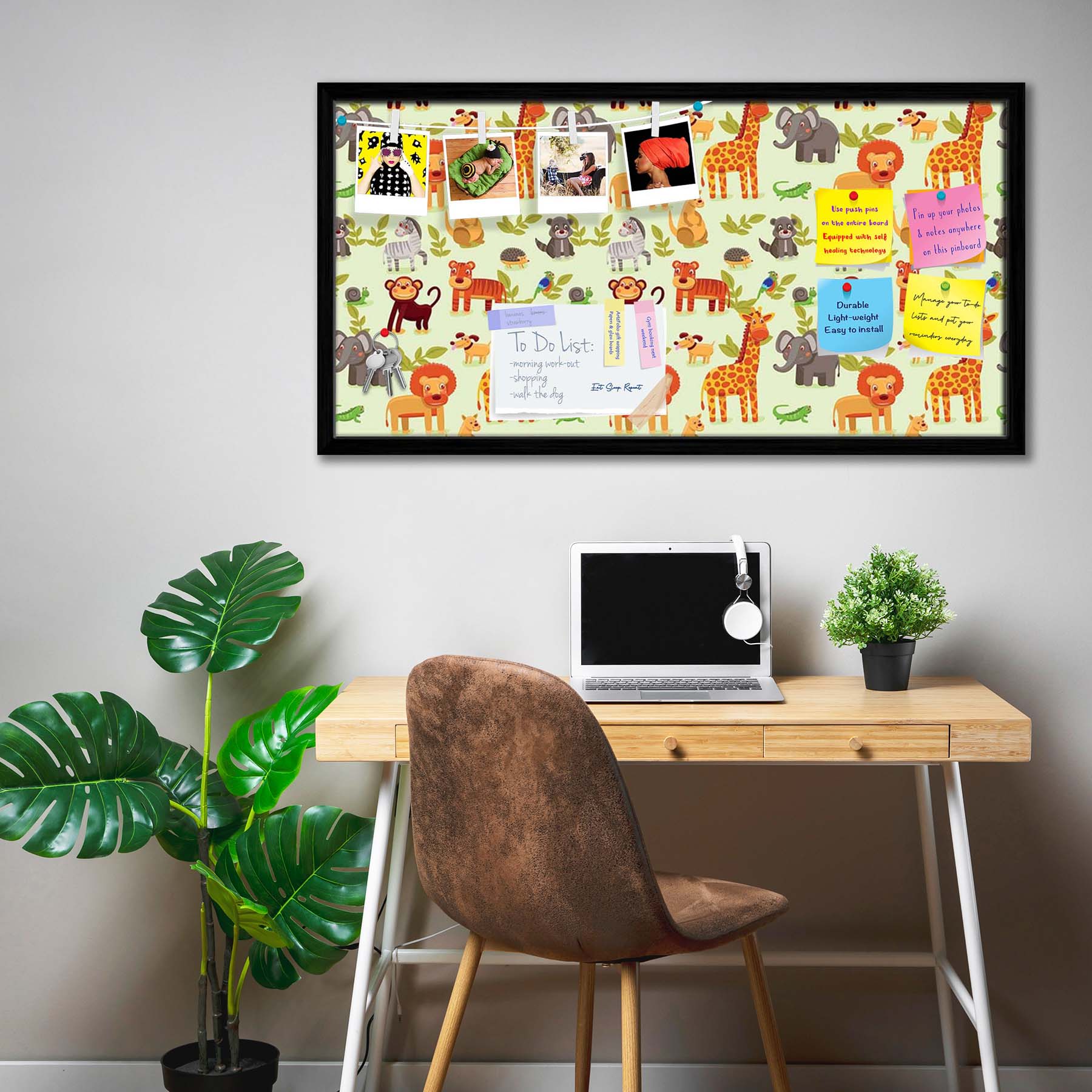 Cartoon Animals D1 Bulletin Board Notice Pin Board Soft Board | Framed