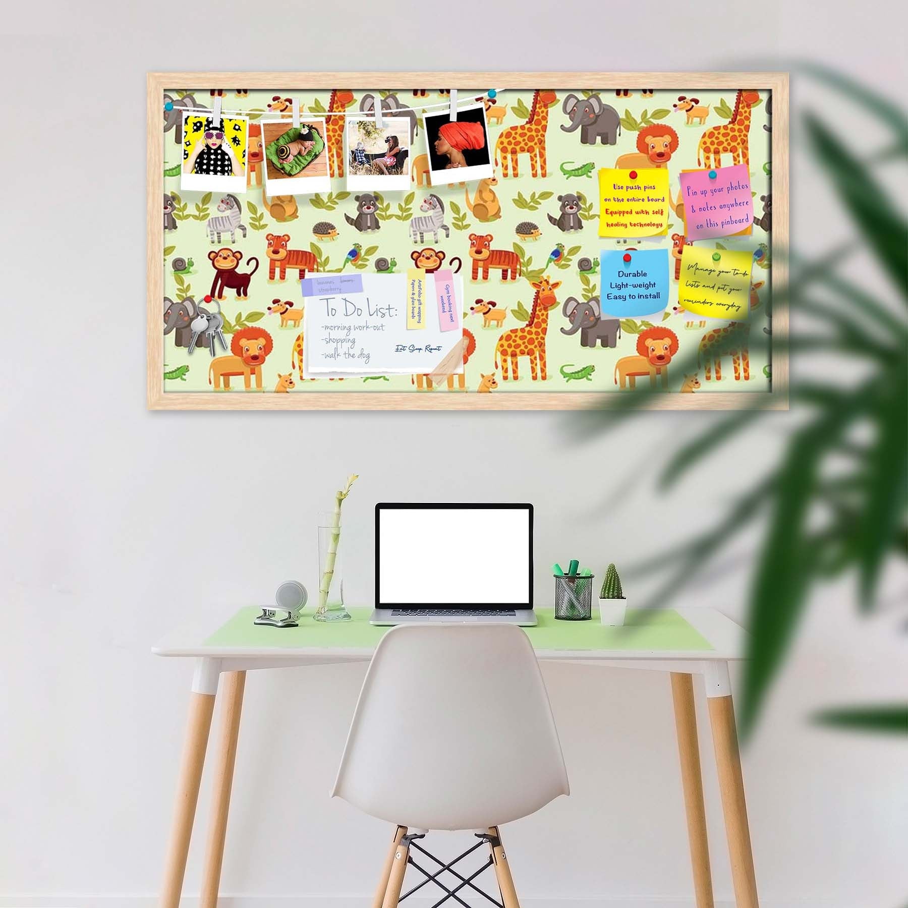 Cartoon Animals D1 Bulletin Board Notice Pin Board Soft Board | Framed