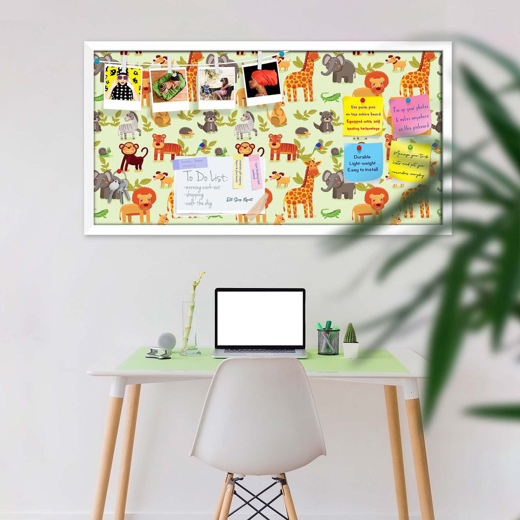 Cartoon Animals D1 Bulletin Board Notice Pin Board Soft Board | Framed