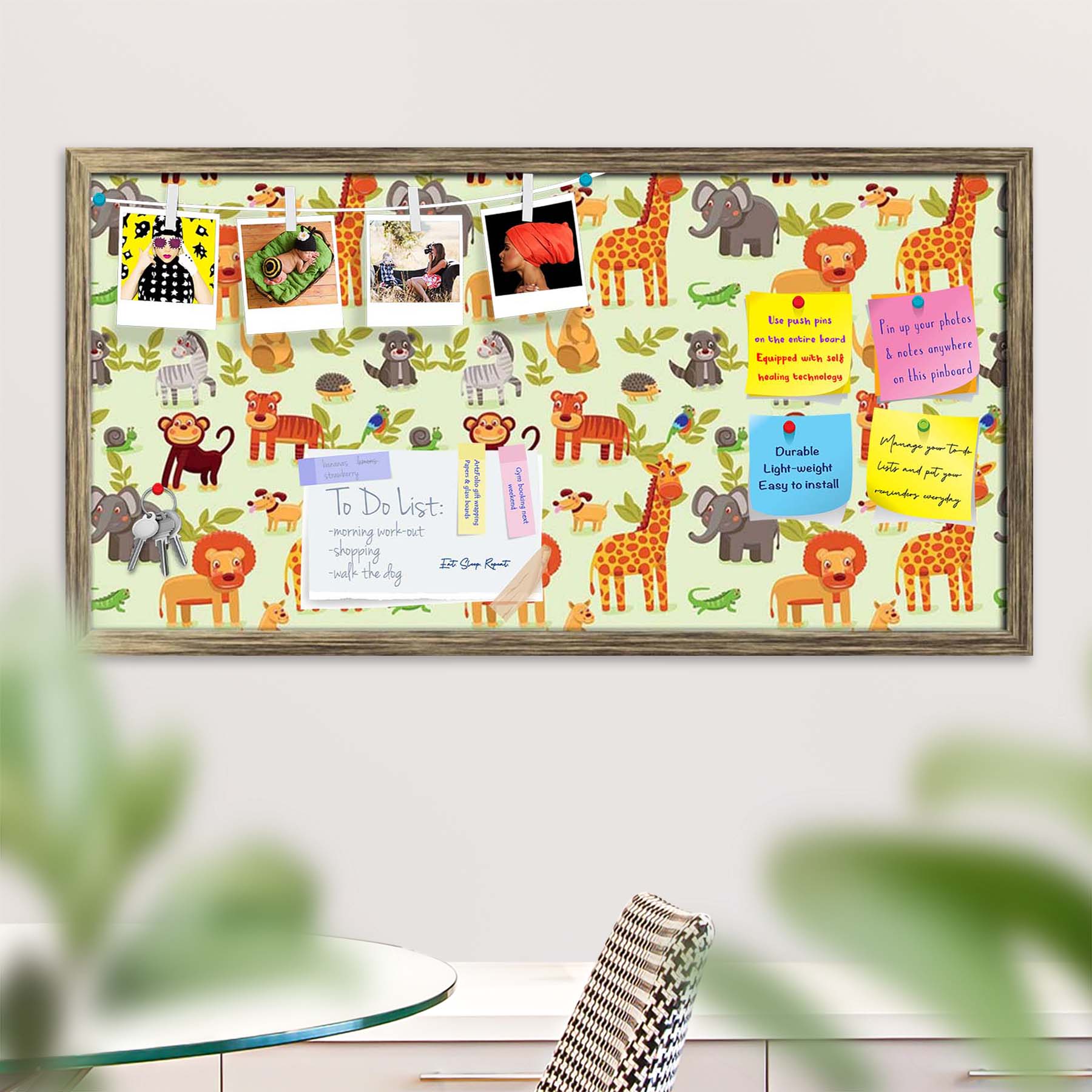 Cartoon Animals D1 Bulletin Board Notice Pin Board Soft Board | Framed