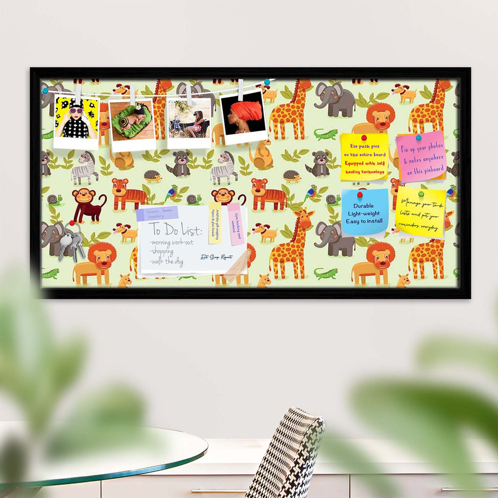 Cartoon Animals D1 Bulletin Board Notice Pin Board Soft Board | Framed