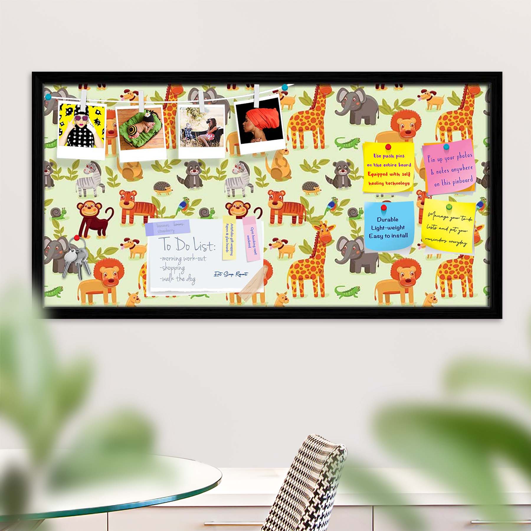 Cartoon Animals D1 Bulletin Board Notice Pin Board Soft Board | Framed