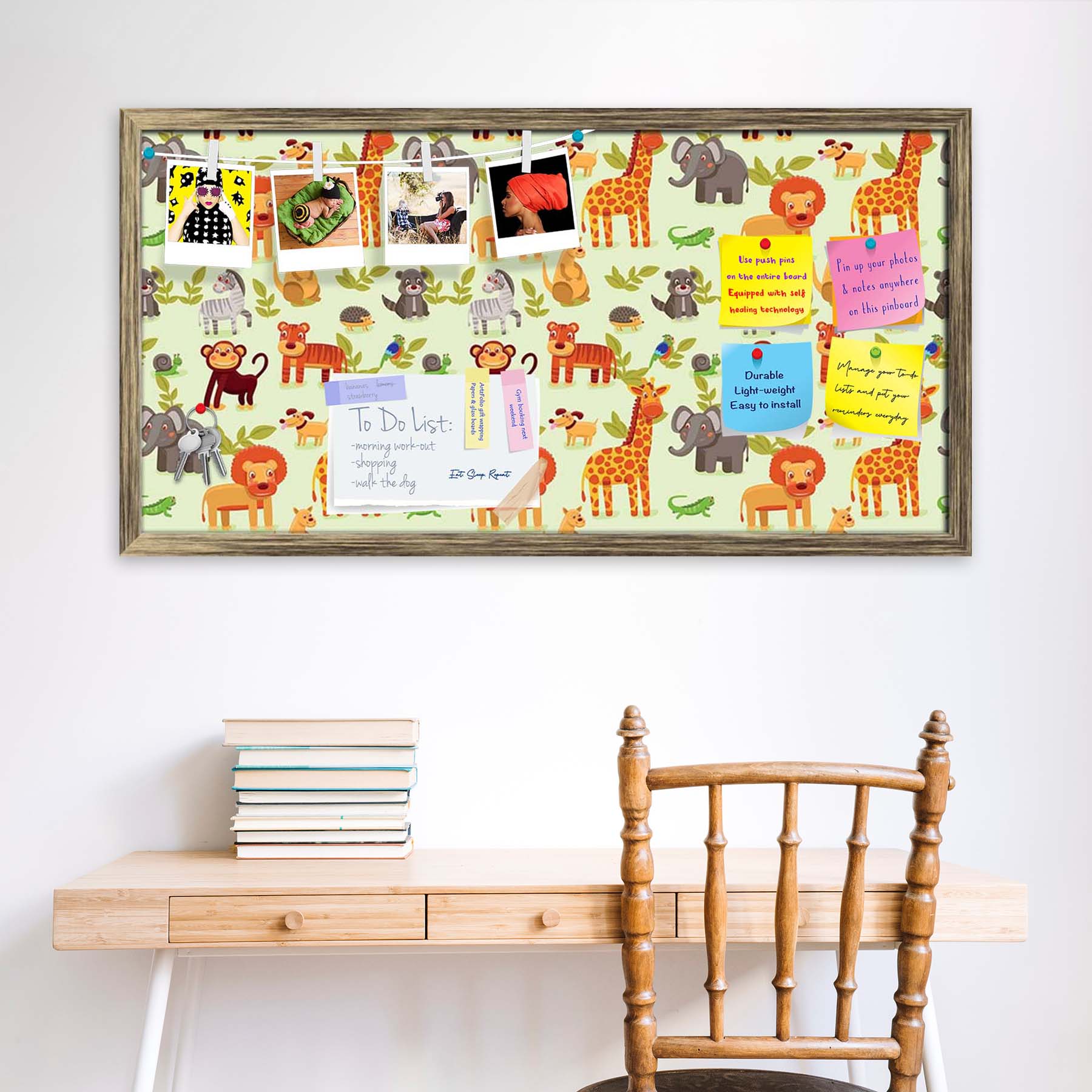 Cartoon Animals D1 Bulletin Board Notice Pin Board Soft Board | Framed