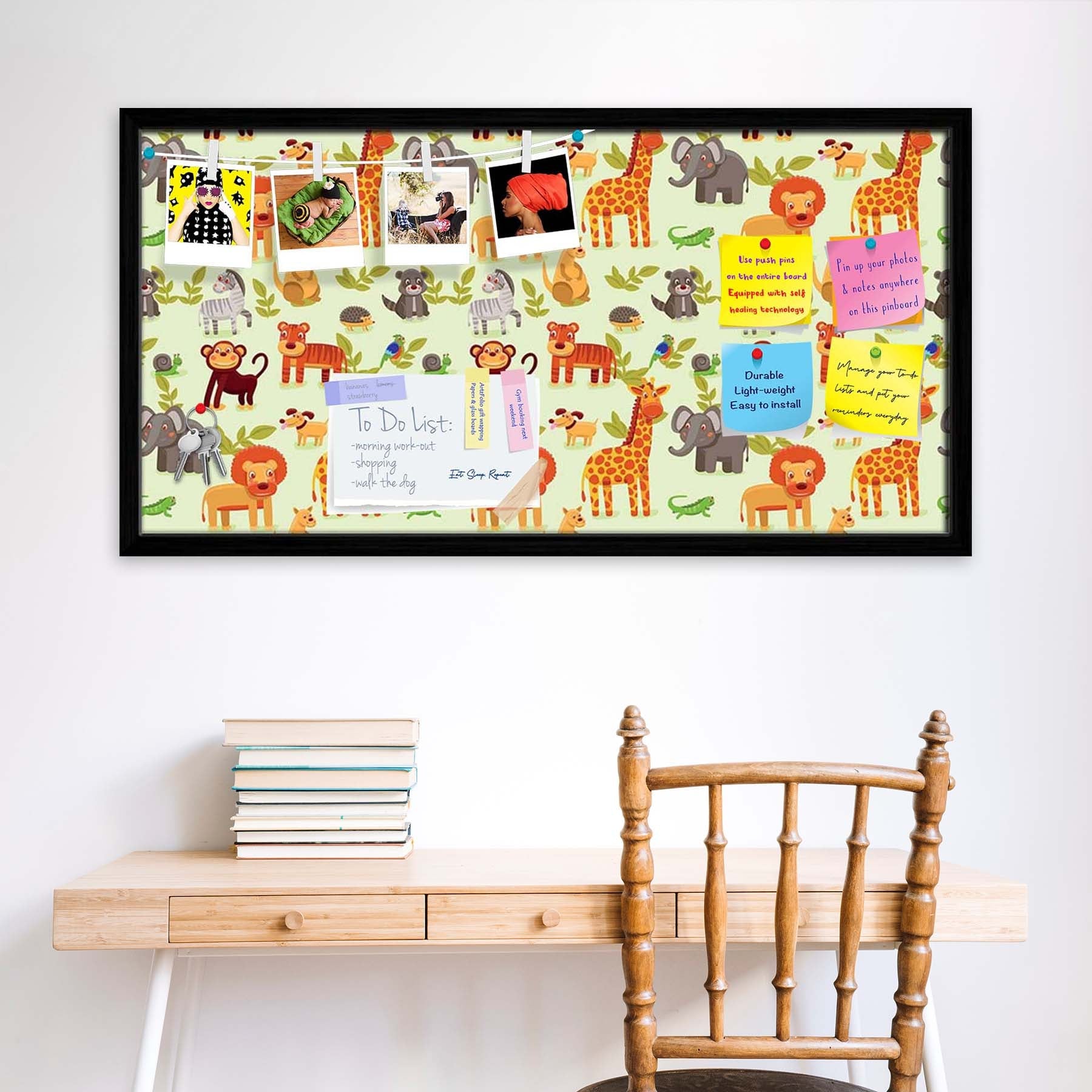 Cartoon Animals D1 Bulletin Board Notice Pin Board Soft Board | Framed