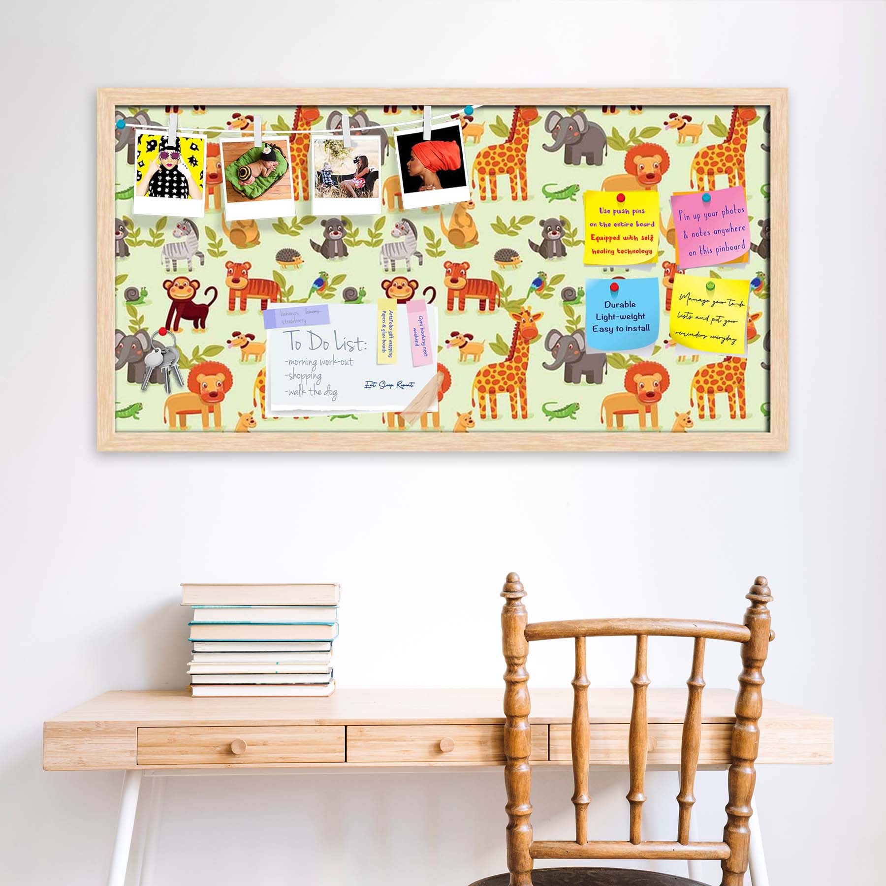 Cartoon Animals D1 Bulletin Board Notice Pin Board Soft Board | Framed