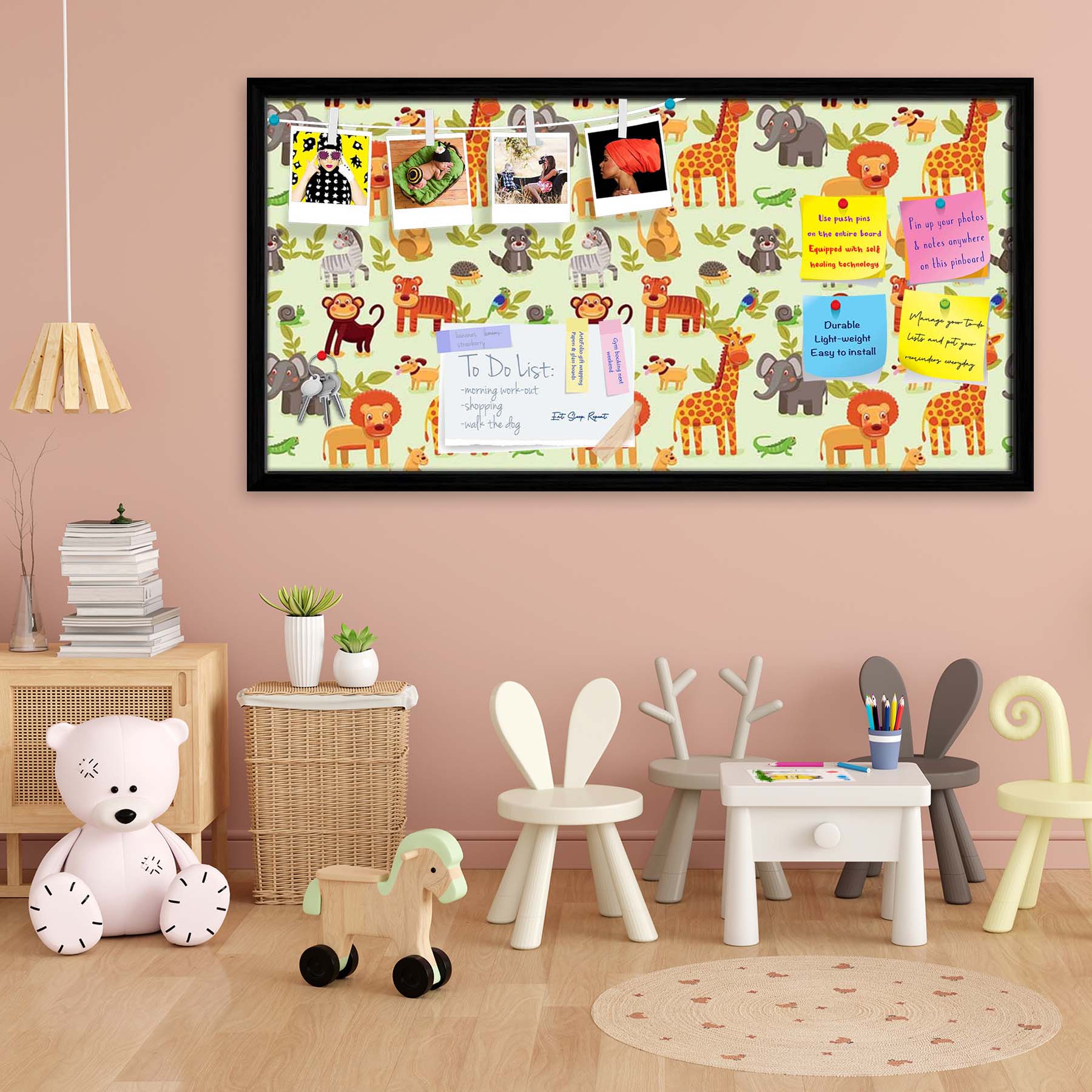 Cartoon Animals D1 Bulletin Board Notice Pin Board Soft Board | Framed