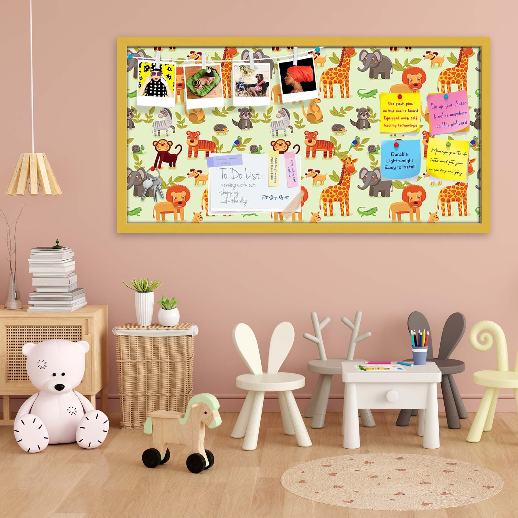 Cartoon Animals D1 Bulletin Board Notice Pin Board Soft Board | Framed
