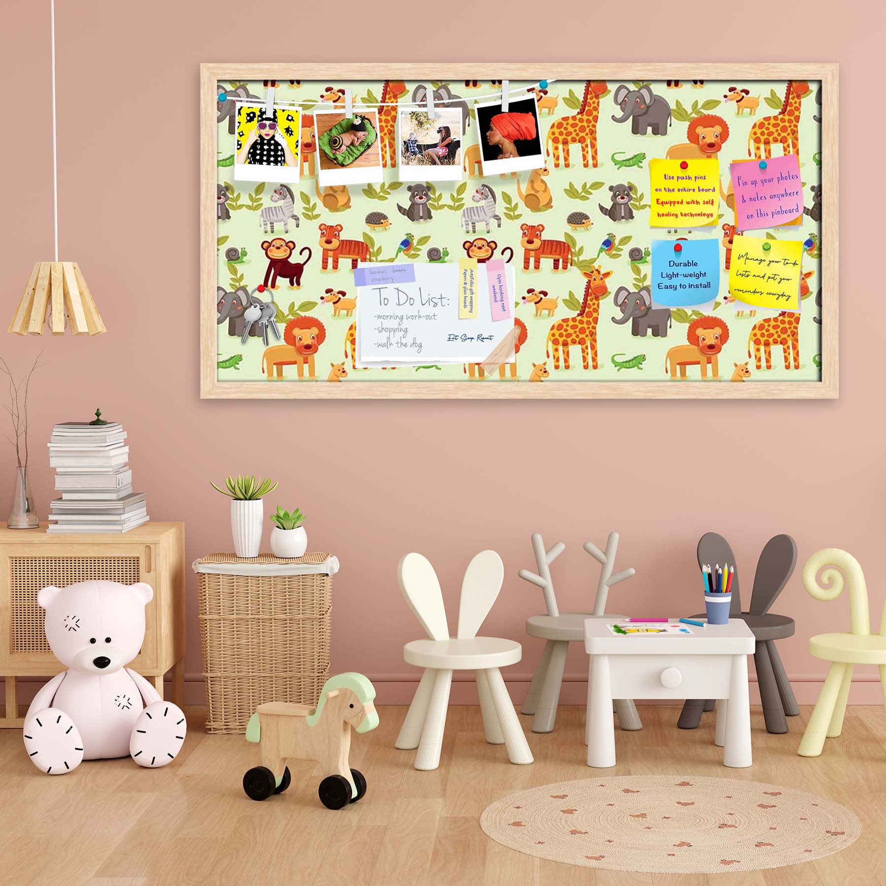 Cartoon Animals D1 Bulletin Board Notice Pin Board Soft Board | Framed