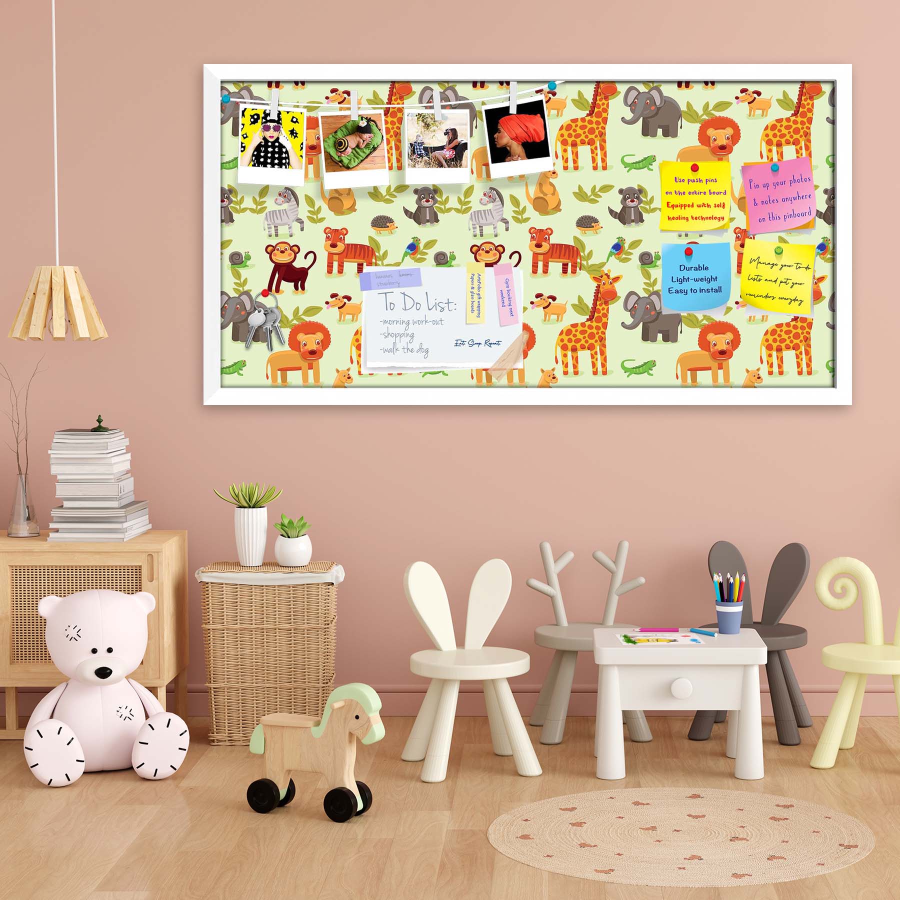 Cartoon Animals D1 Bulletin Board Notice Pin Board Soft Board | Framed