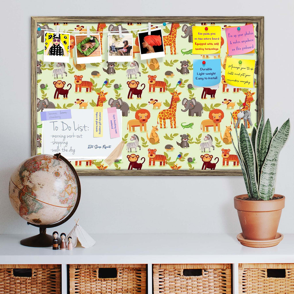 Cartoon Animals D1 Bulletin Board Notice Pin Board Soft Board | Framed