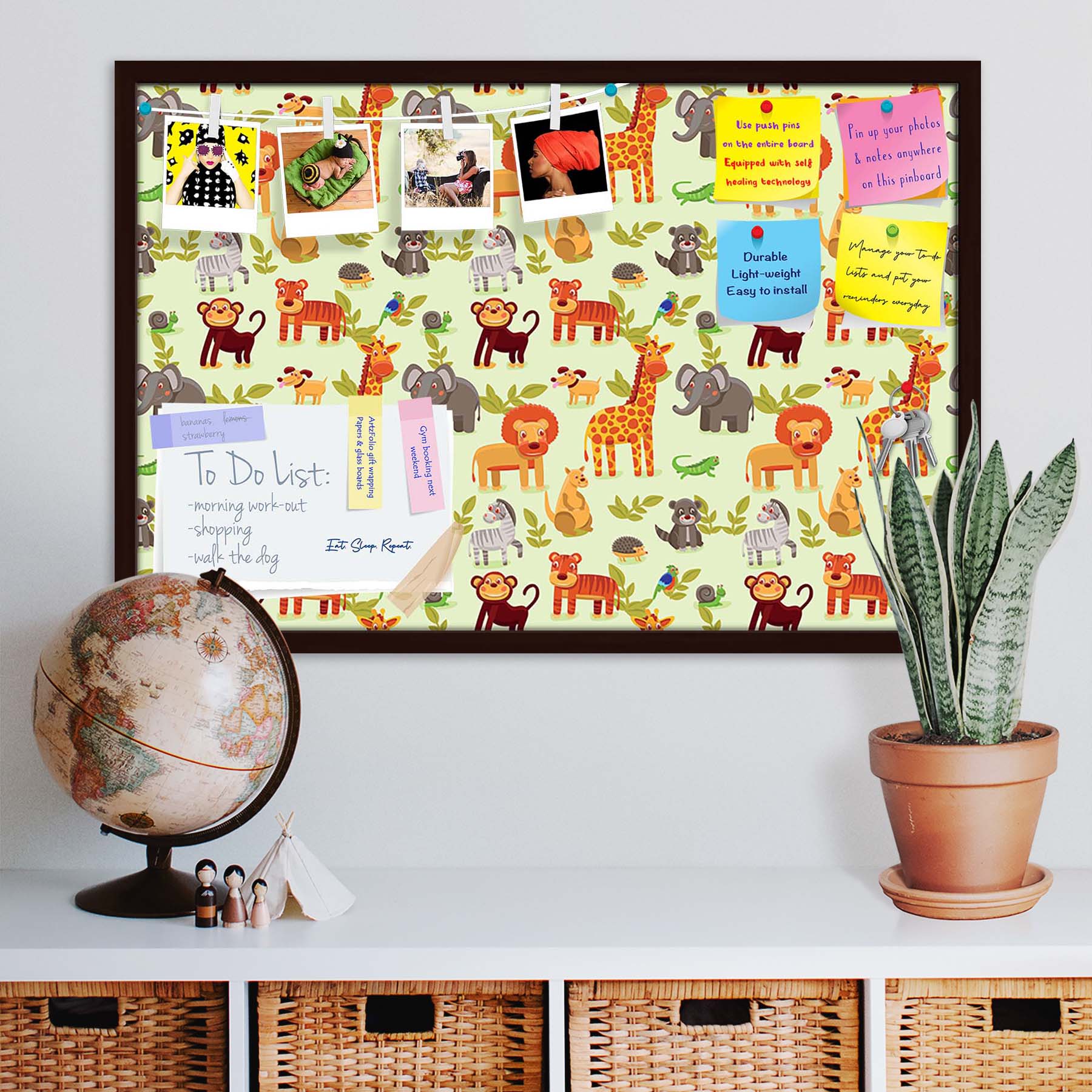 Cartoon Animals D1 Bulletin Board Notice Pin Board Soft Board | Framed