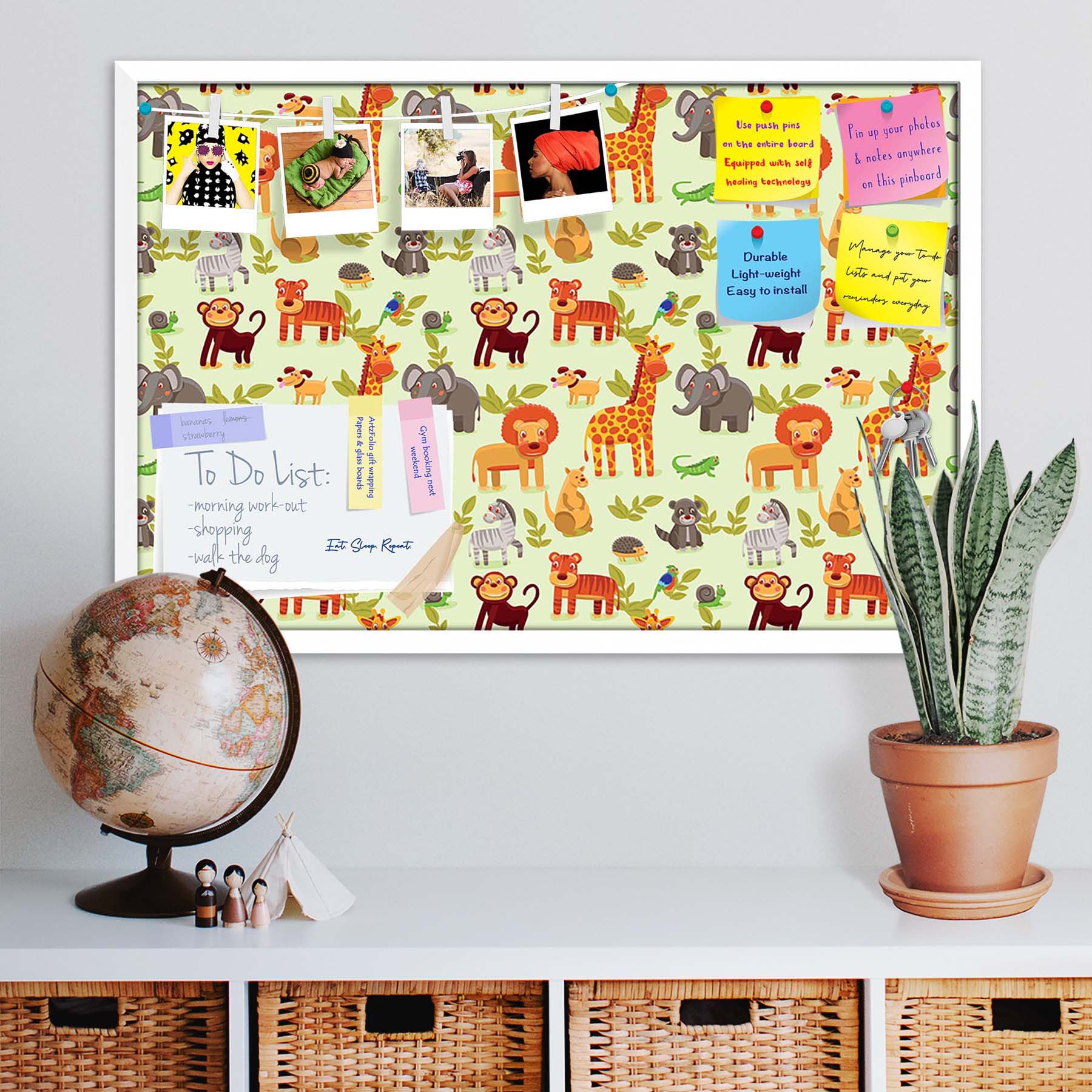 Cartoon Animals D1 Bulletin Board Notice Pin Board Soft Board | Framed