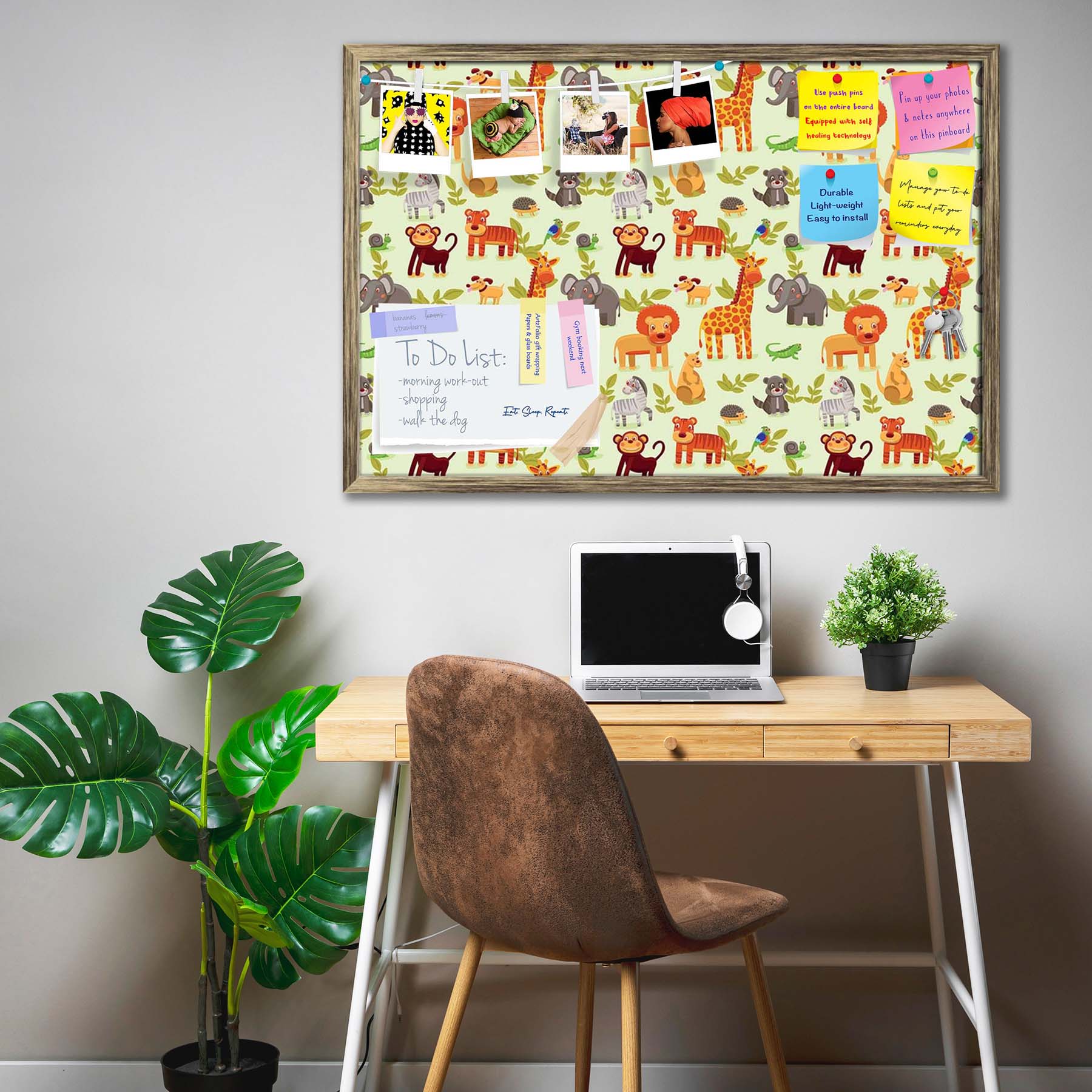 Cartoon Animals D1 Bulletin Board Notice Pin Board Soft Board | Framed