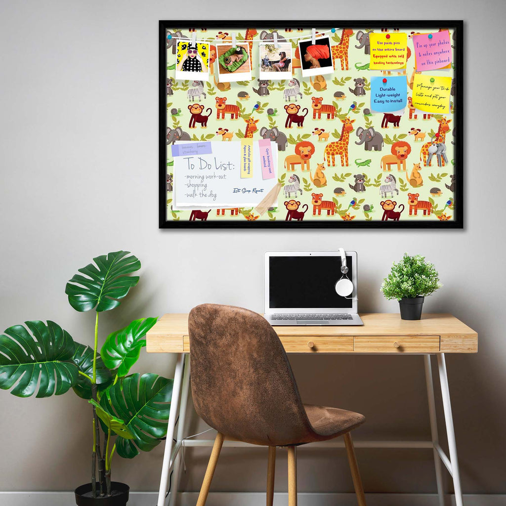 Cartoon Animals D1 Bulletin Board Notice Pin Board Soft Board | Framed