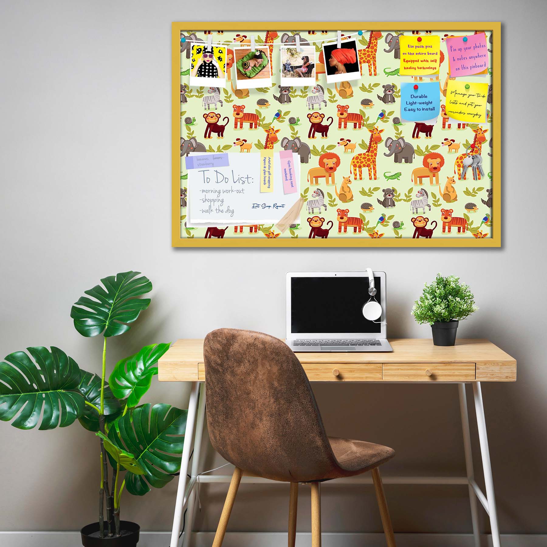 Cartoon Animals D1 Bulletin Board Notice Pin Board Soft Board | Framed