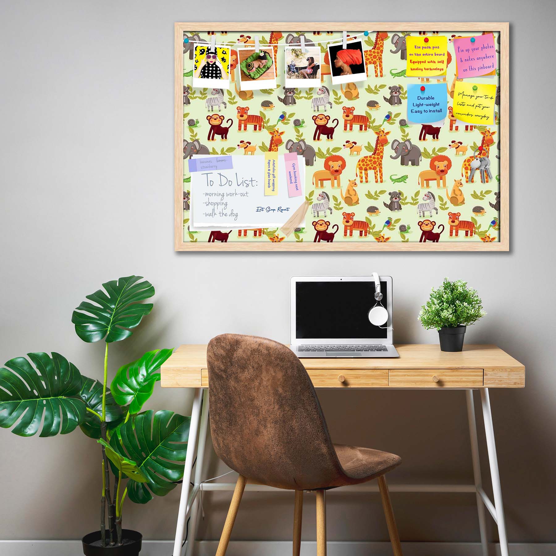 Cartoon Animals D1 Bulletin Board Notice Pin Board Soft Board | Framed