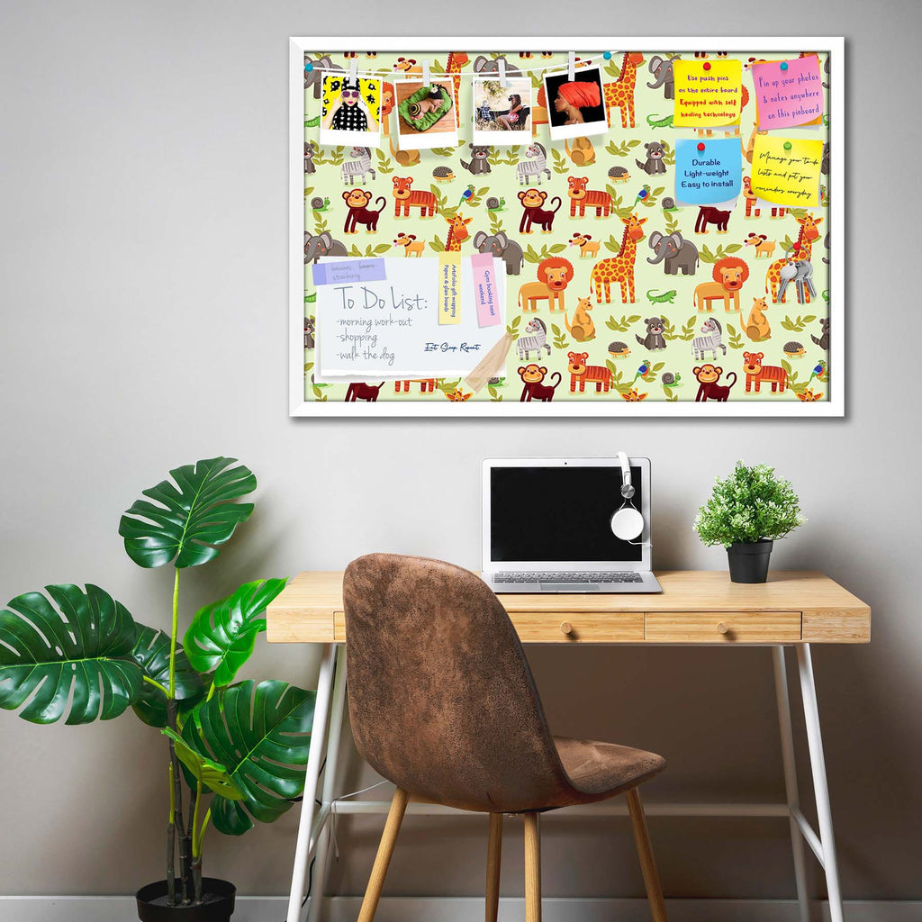 Cartoon Animals D1 Bulletin Board Notice Pin Board Soft Board | Framed
