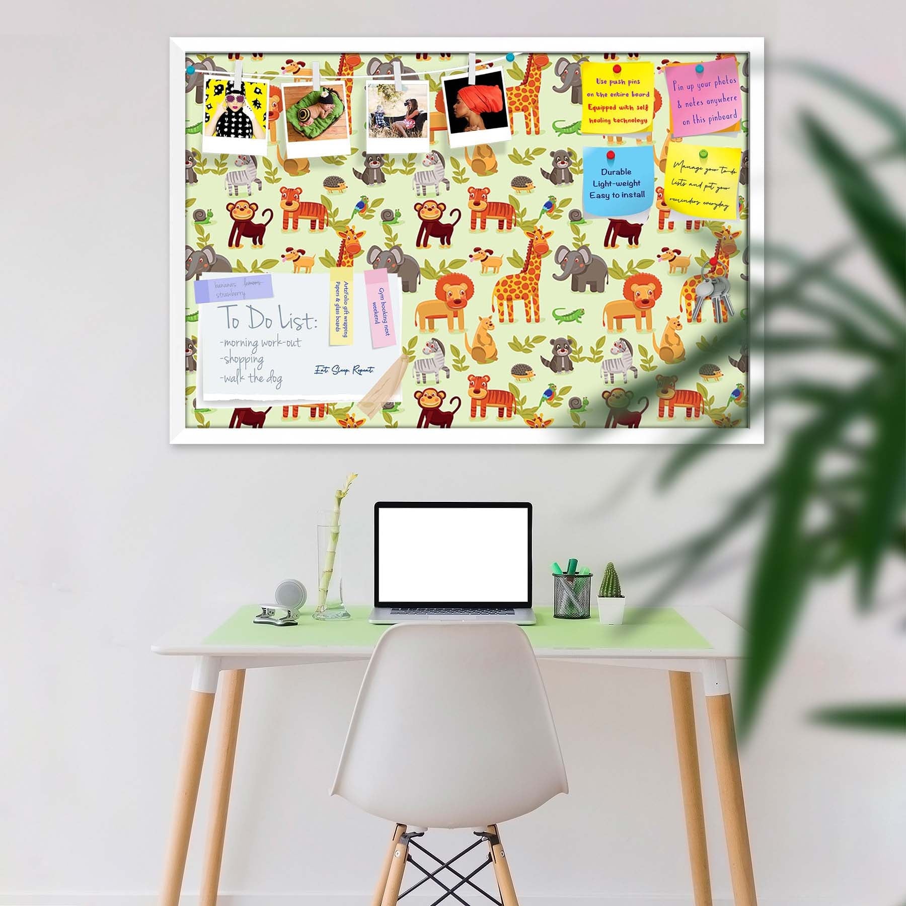 Cartoon Animals D1 Bulletin Board Notice Pin Board Soft Board | Framed