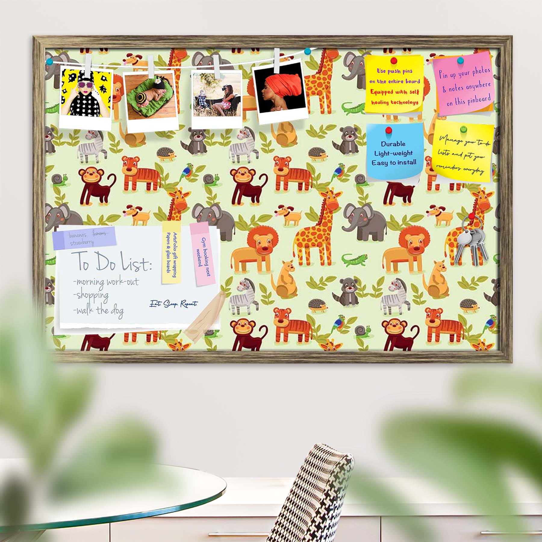 Cartoon Animals D1 Bulletin Board Notice Pin Board Soft Board | Framed