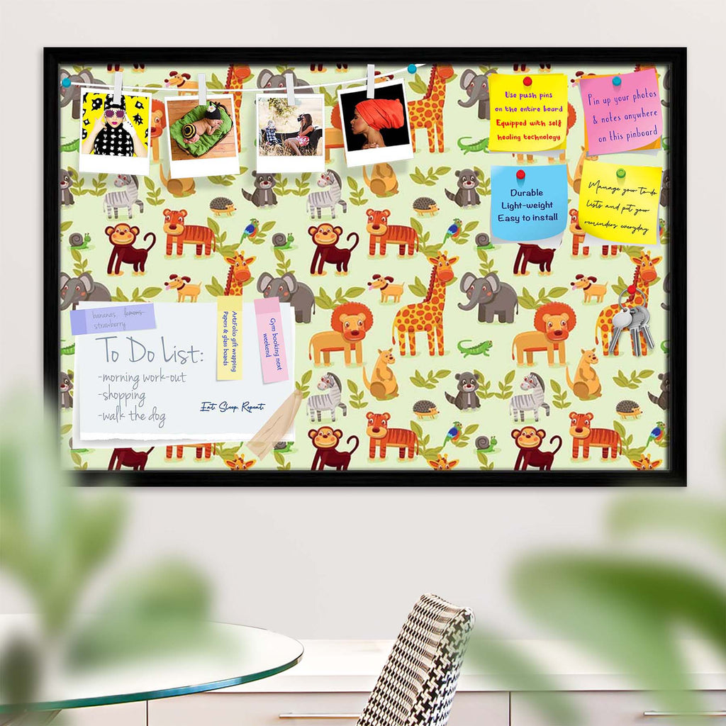 Cartoon Animals D1 Bulletin Board Notice Pin Board Soft Board | Framed