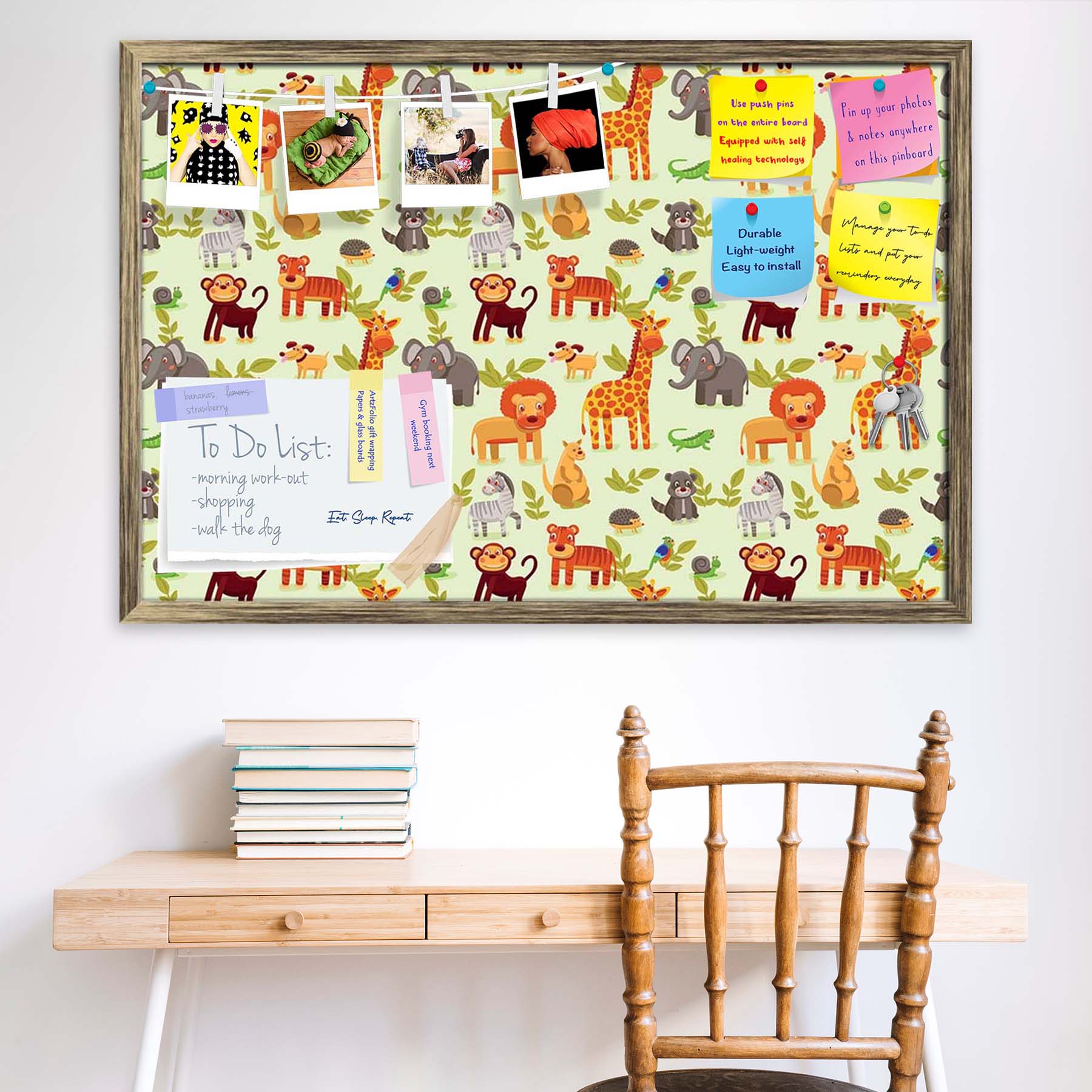 Cartoon Animals D1 Bulletin Board Notice Pin Board Soft Board | Framed