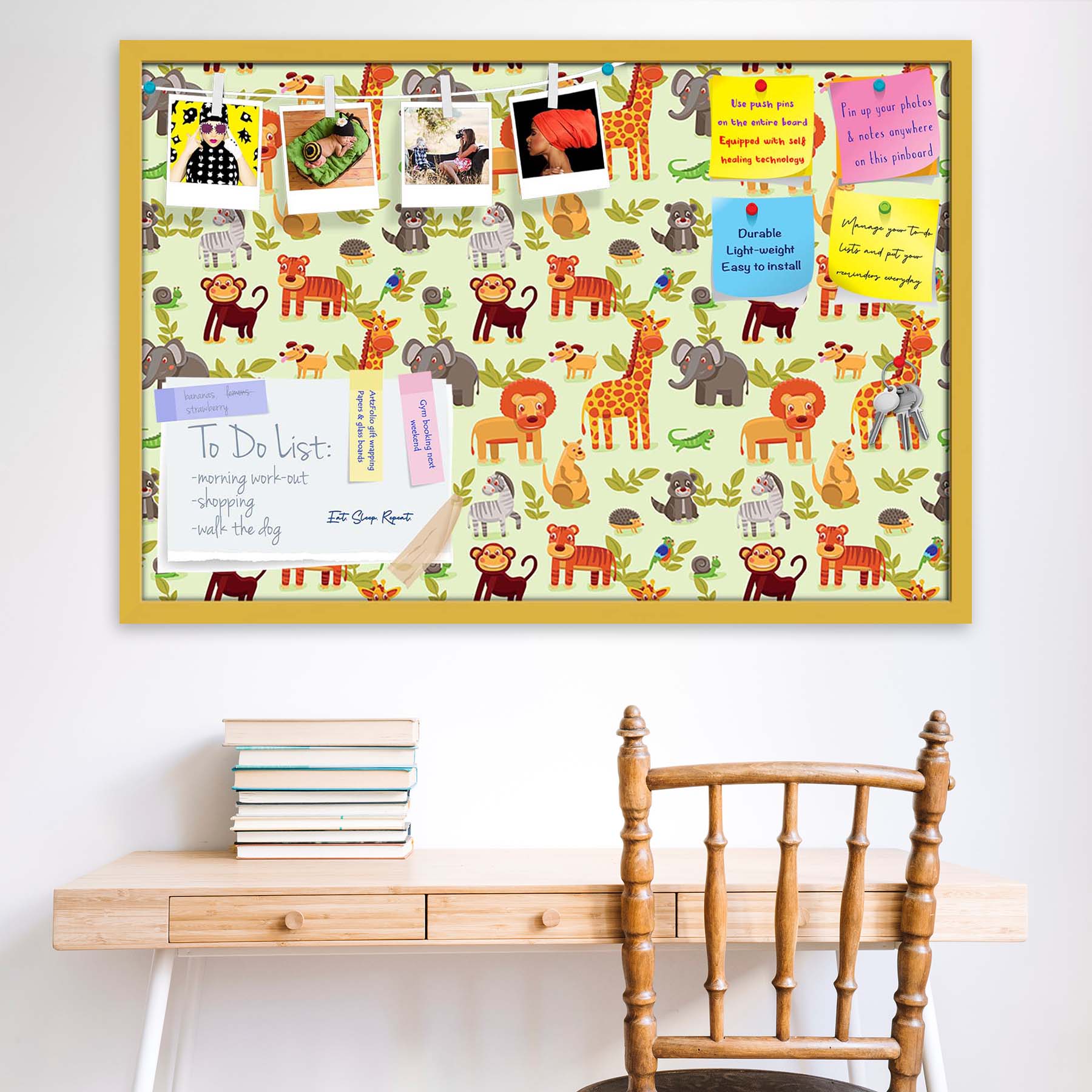 Cartoon Animals D1 Bulletin Board Notice Pin Board Soft Board | Framed