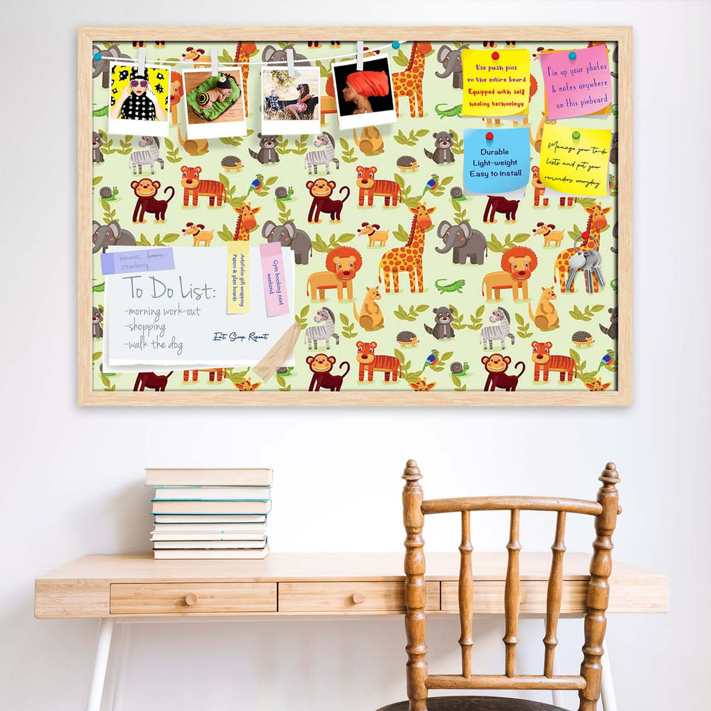 Cartoon Animals D1 Bulletin Board Notice Pin Board Soft Board | Framed