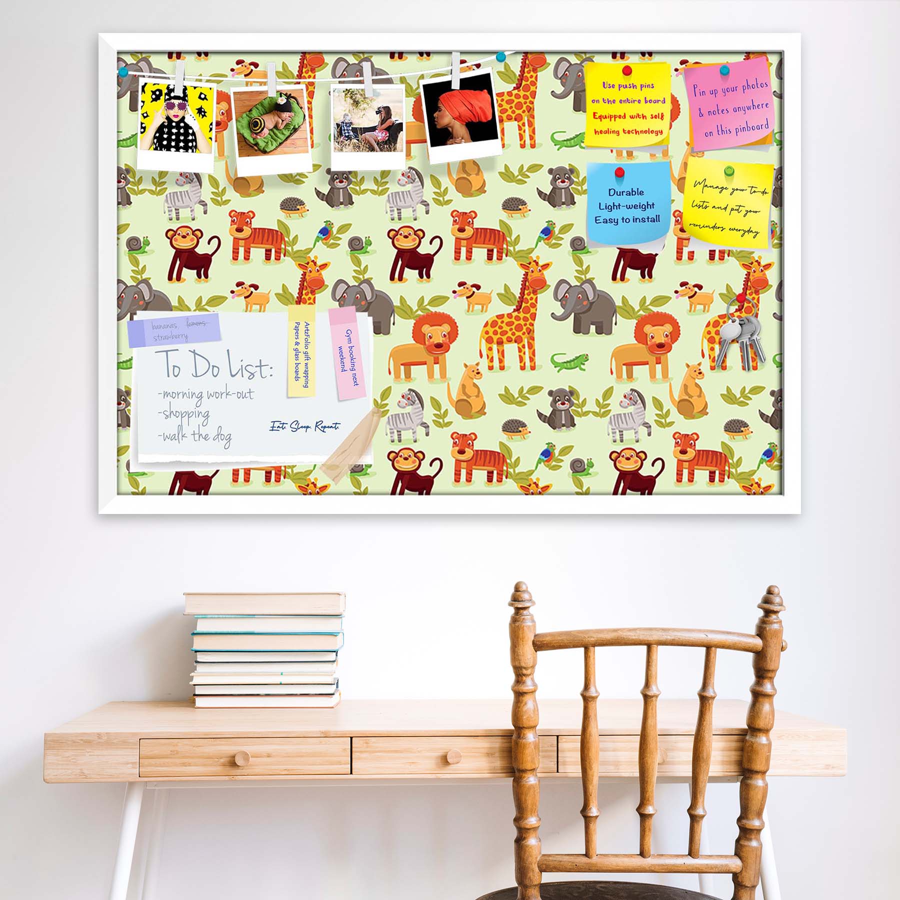 Cartoon Animals D1 Bulletin Board Notice Pin Board Soft Board | Framed