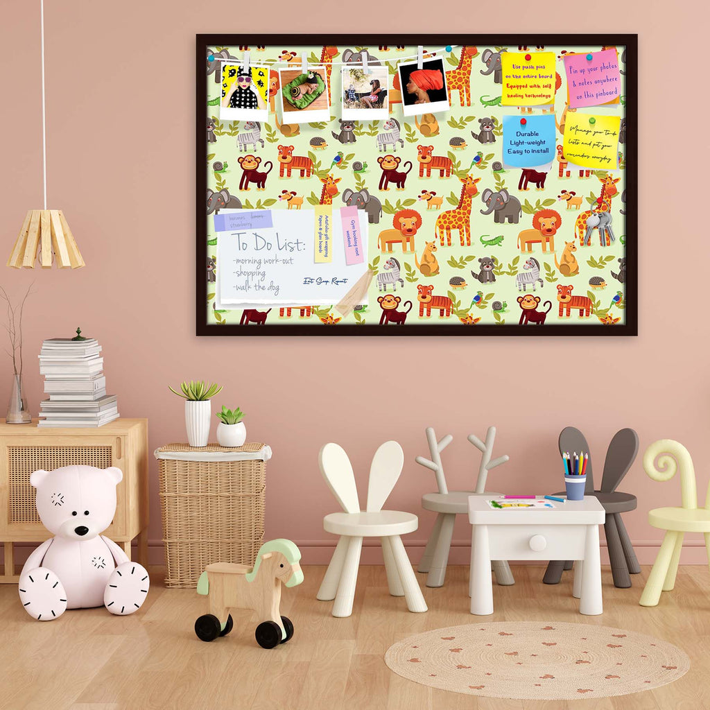 Cartoon Animals D1 Bulletin Board Notice Pin Board Soft Board | Framed