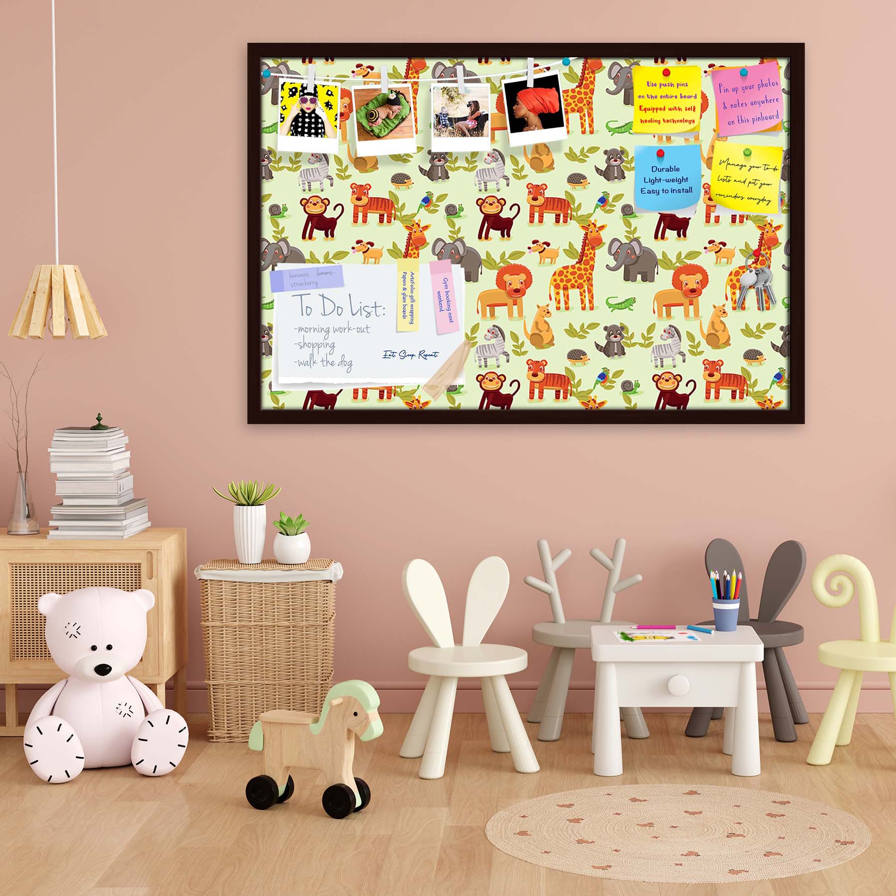 Cartoon Animals D1 Bulletin Board Notice Pin Board Soft Board | Framed