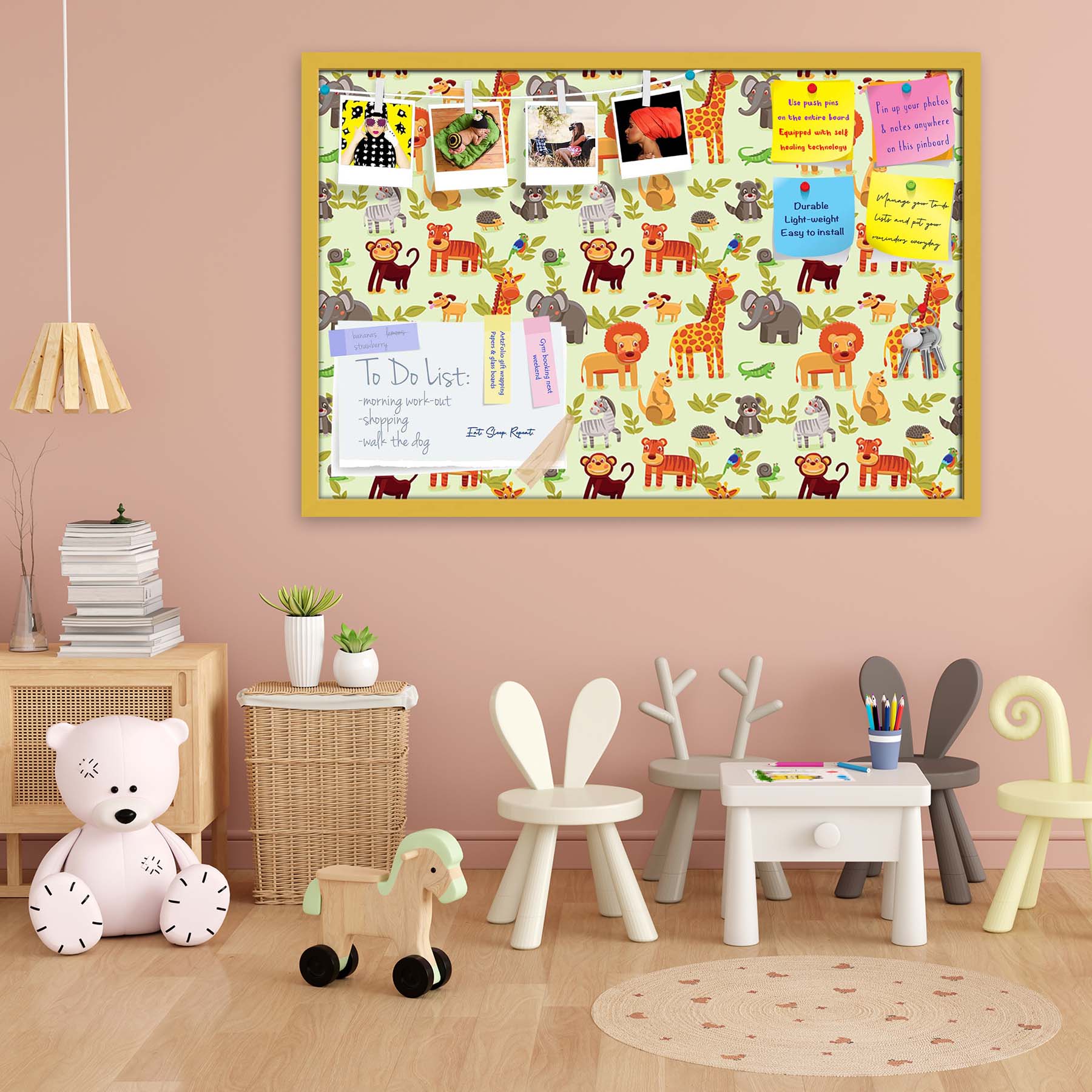 Cartoon Animals D1 Bulletin Board Notice Pin Board Soft Board | Framed