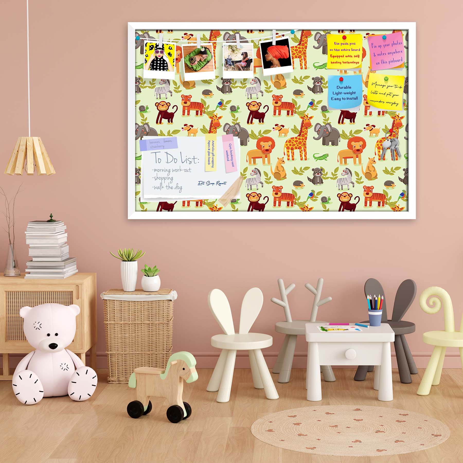 Cartoon Animals D1 Bulletin Board Notice Pin Board Soft Board | Framed