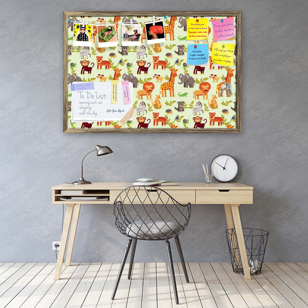Cartoon Animals D1 Bulletin Board Notice Pin Board Soft Board | Framed