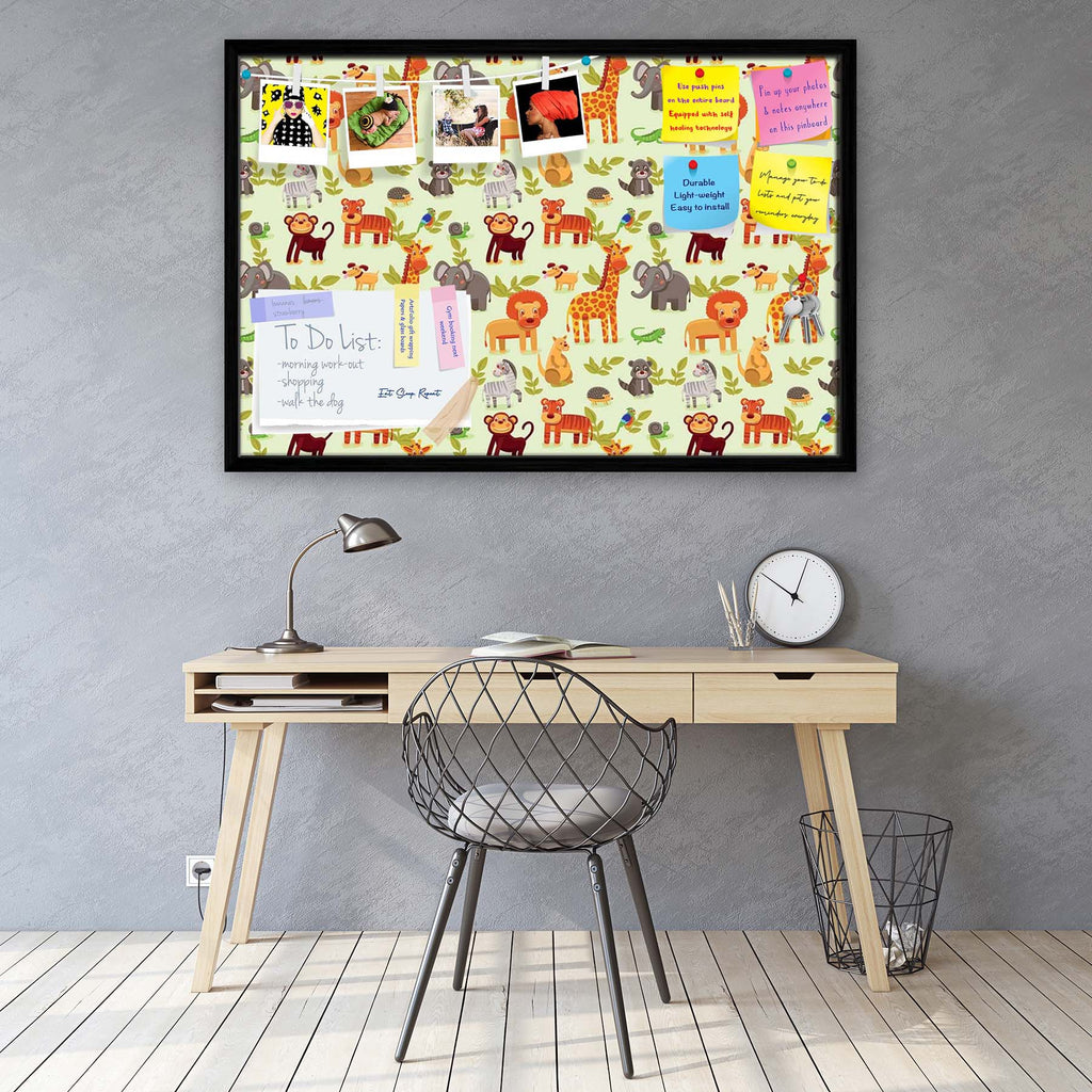 Cartoon Animals D1 Bulletin Board Notice Pin Board Soft Board | Framed