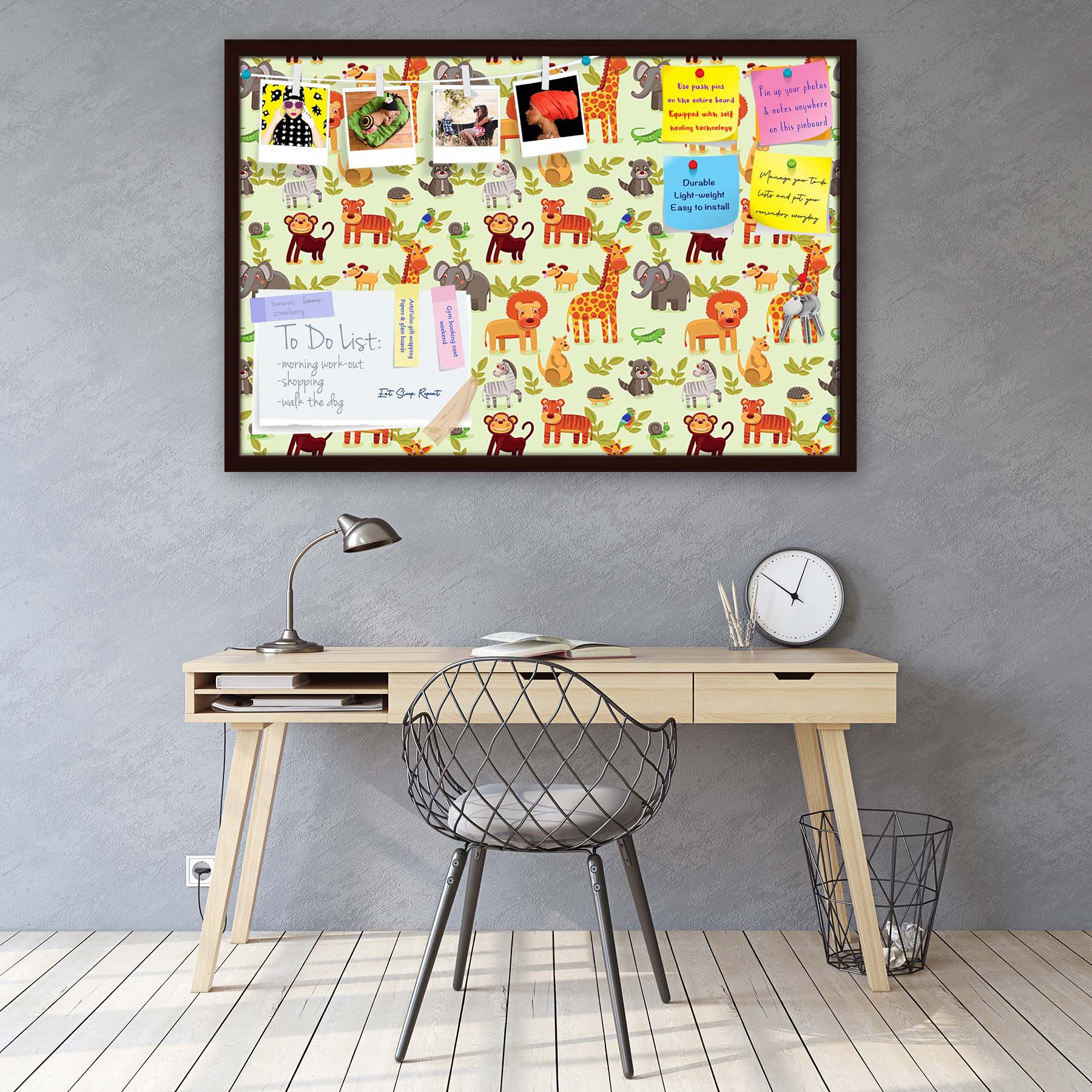 Cartoon Animals D1 Bulletin Board Notice Pin Board Soft Board | Framed
