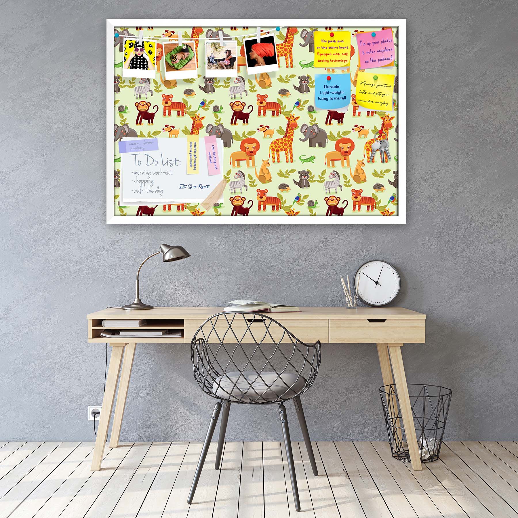 Cartoon Animals D1 Bulletin Board Notice Pin Board Soft Board | Framed