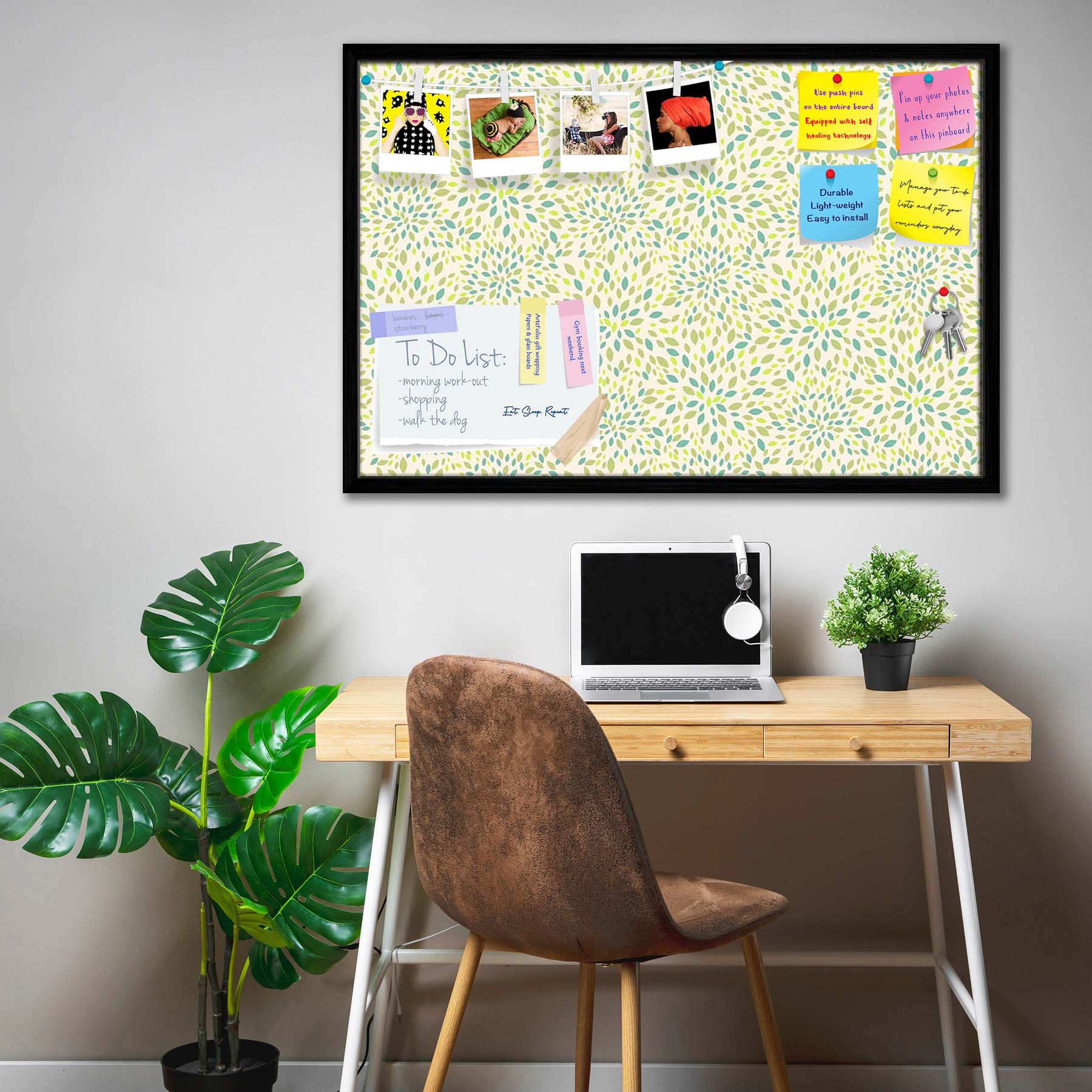 Leaf Texture Bulletin Board Notice Pin Board Soft Board | Framed