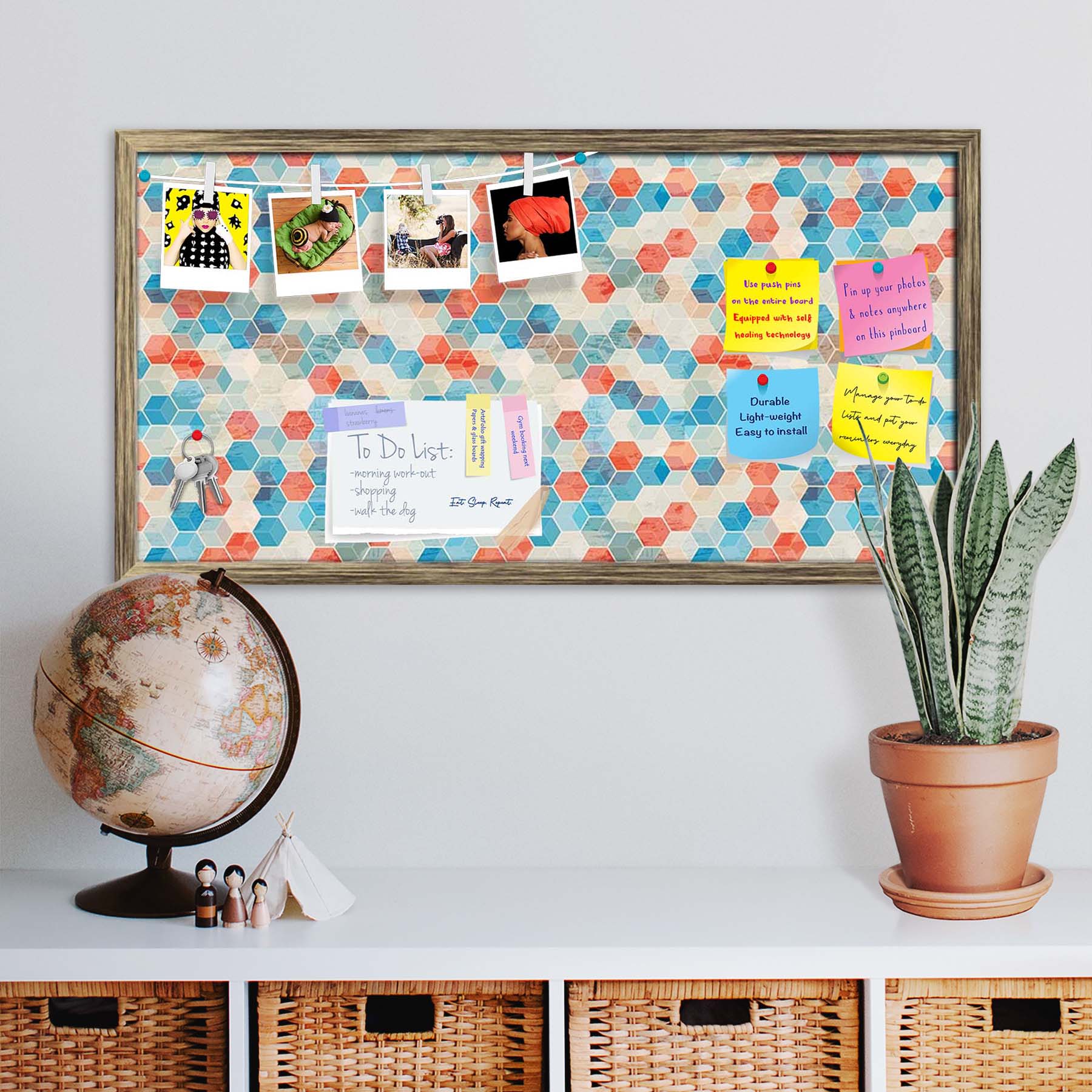 Blue Cubes Bulletin Board Notice Pin Board Soft Board | Framed