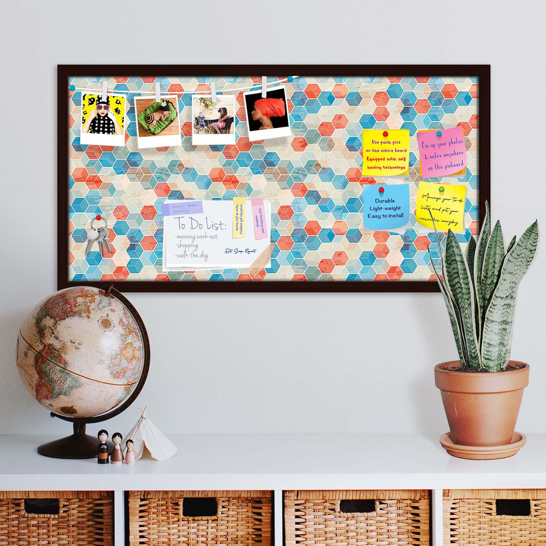 Blue Cubes Bulletin Board Notice Pin Board Soft Board | Framed