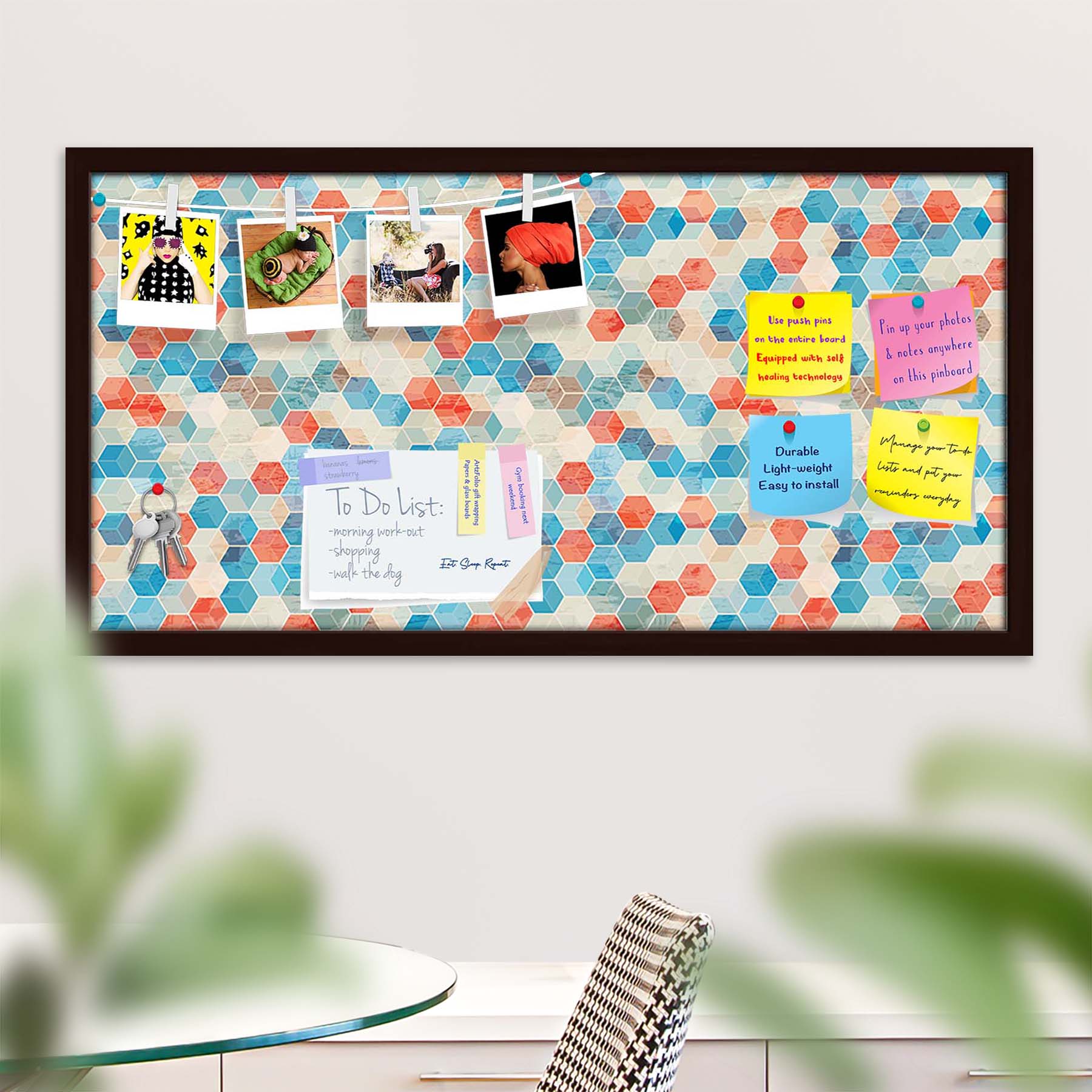 Blue Cubes Bulletin Board Notice Pin Board Soft Board | Framed