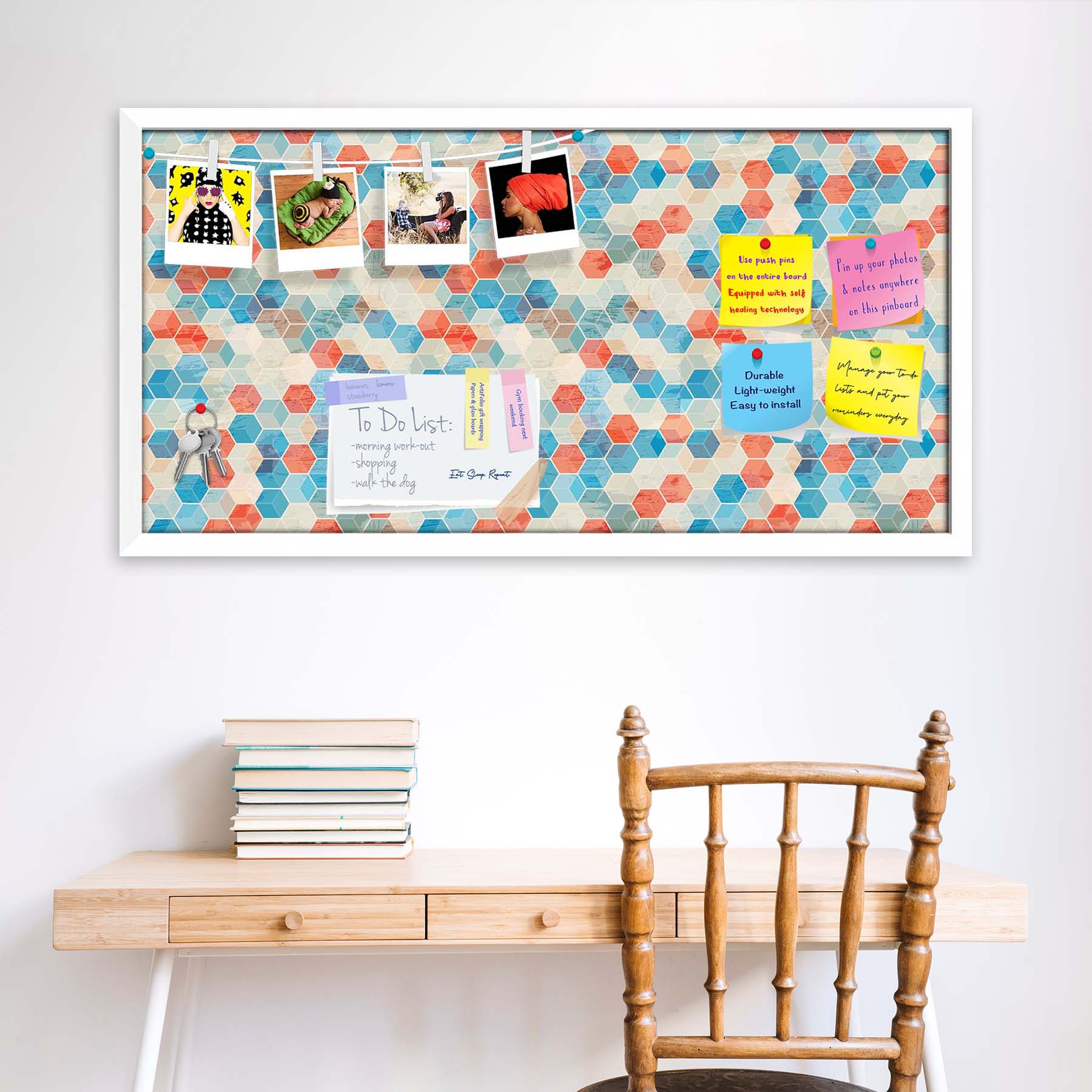 Blue Cubes Bulletin Board Notice Pin Board Soft Board | Framed