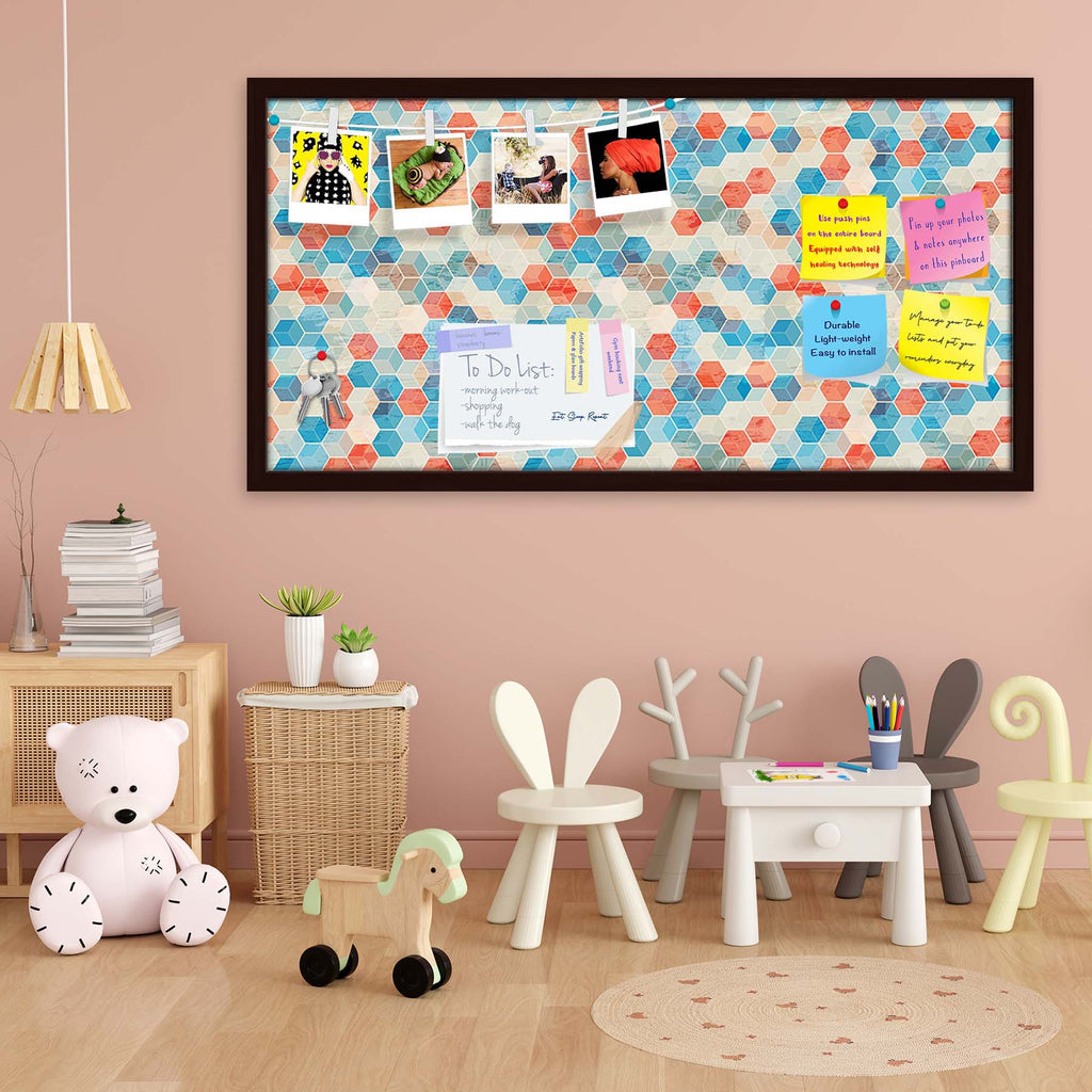 Blue Cubes Bulletin Board Notice Pin Board Soft Board | Framed