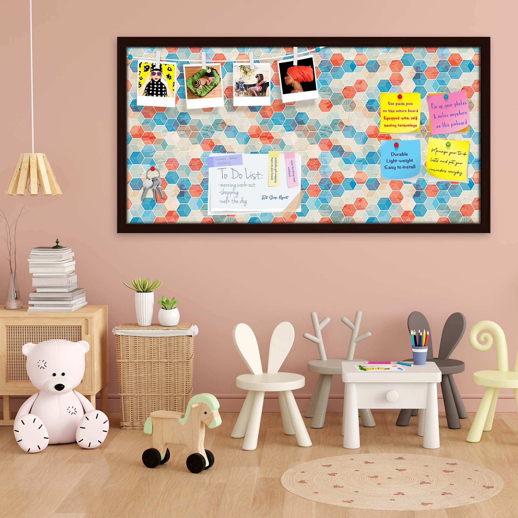 Blue Cubes Bulletin Board Notice Pin Board Soft Board | Framed