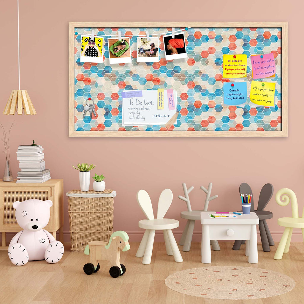 Blue Cubes Bulletin Board Notice Pin Board Soft Board | Framed