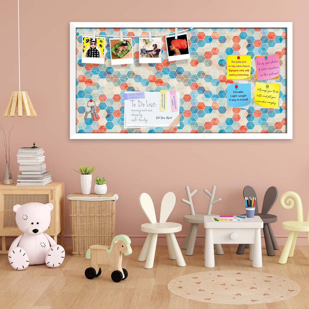 Blue Cubes Bulletin Board Notice Pin Board Soft Board | Framed