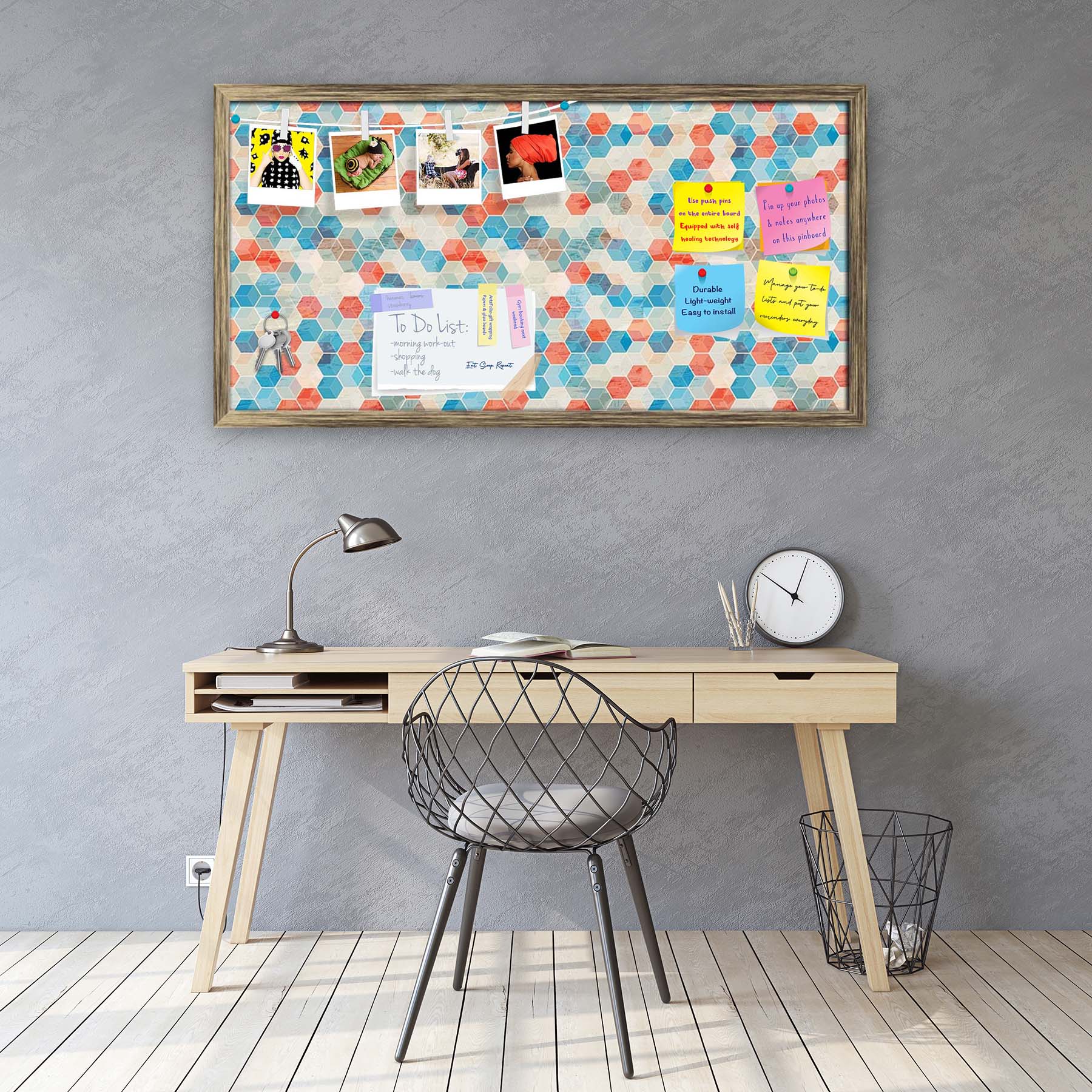 Blue Cubes Bulletin Board Notice Pin Board Soft Board | Framed